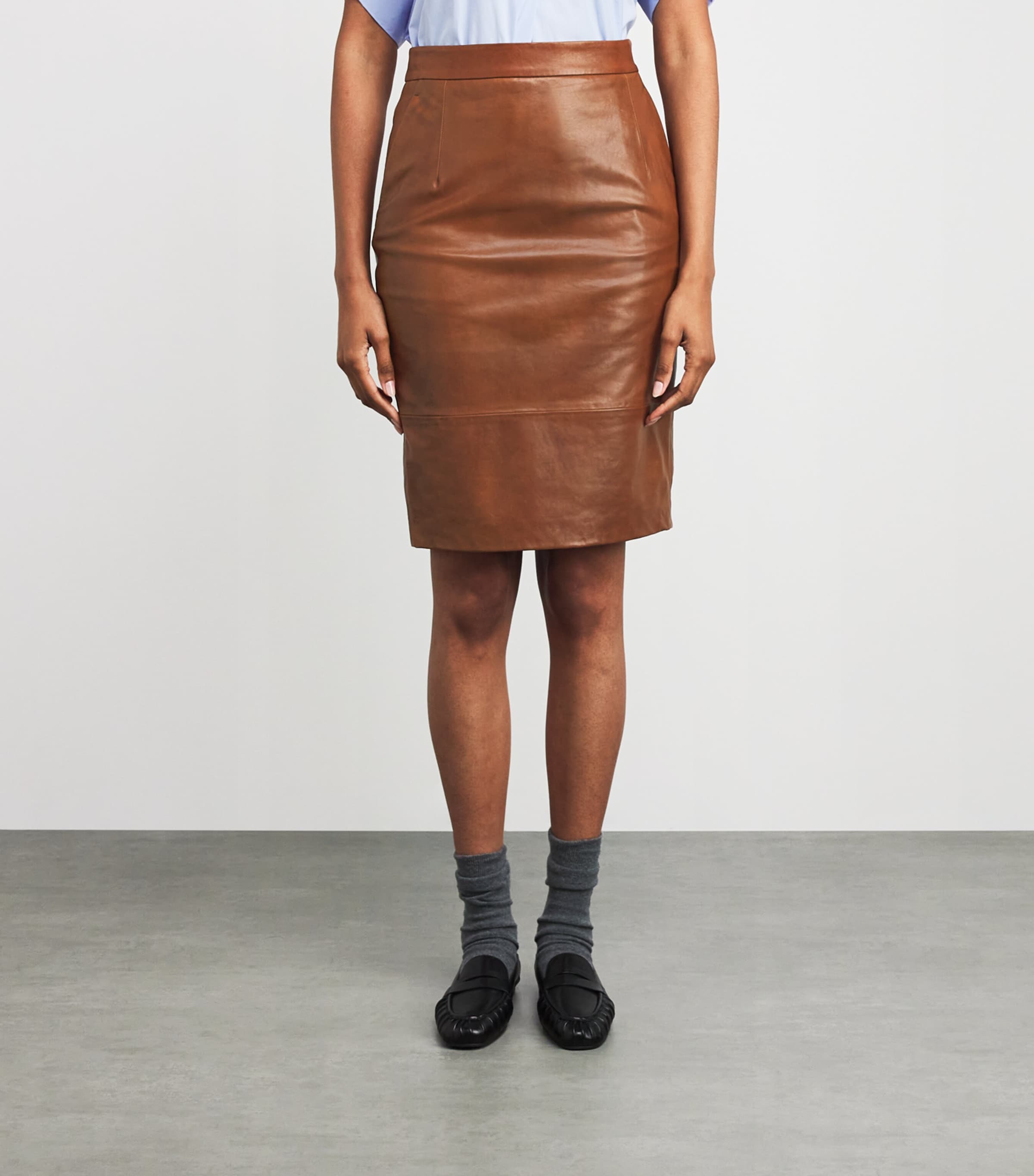 Lambskin Midi Skirt TOBACCO Image 3