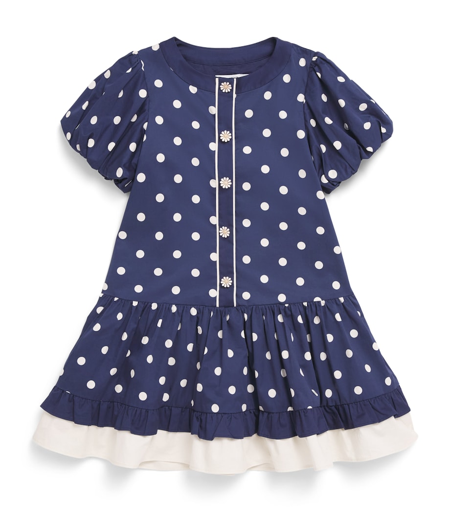 Self-Portrait Kids Taffeta Polka-Dot Dress (4-12 Years) Navy Image 1