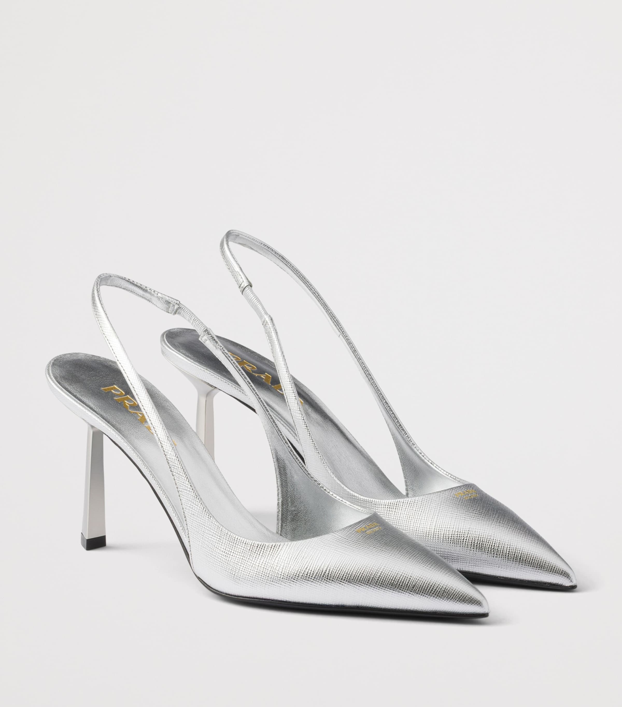 Prada Metallic Saffiano Leather Slingback Pumps 75 Gold/silver Image 2