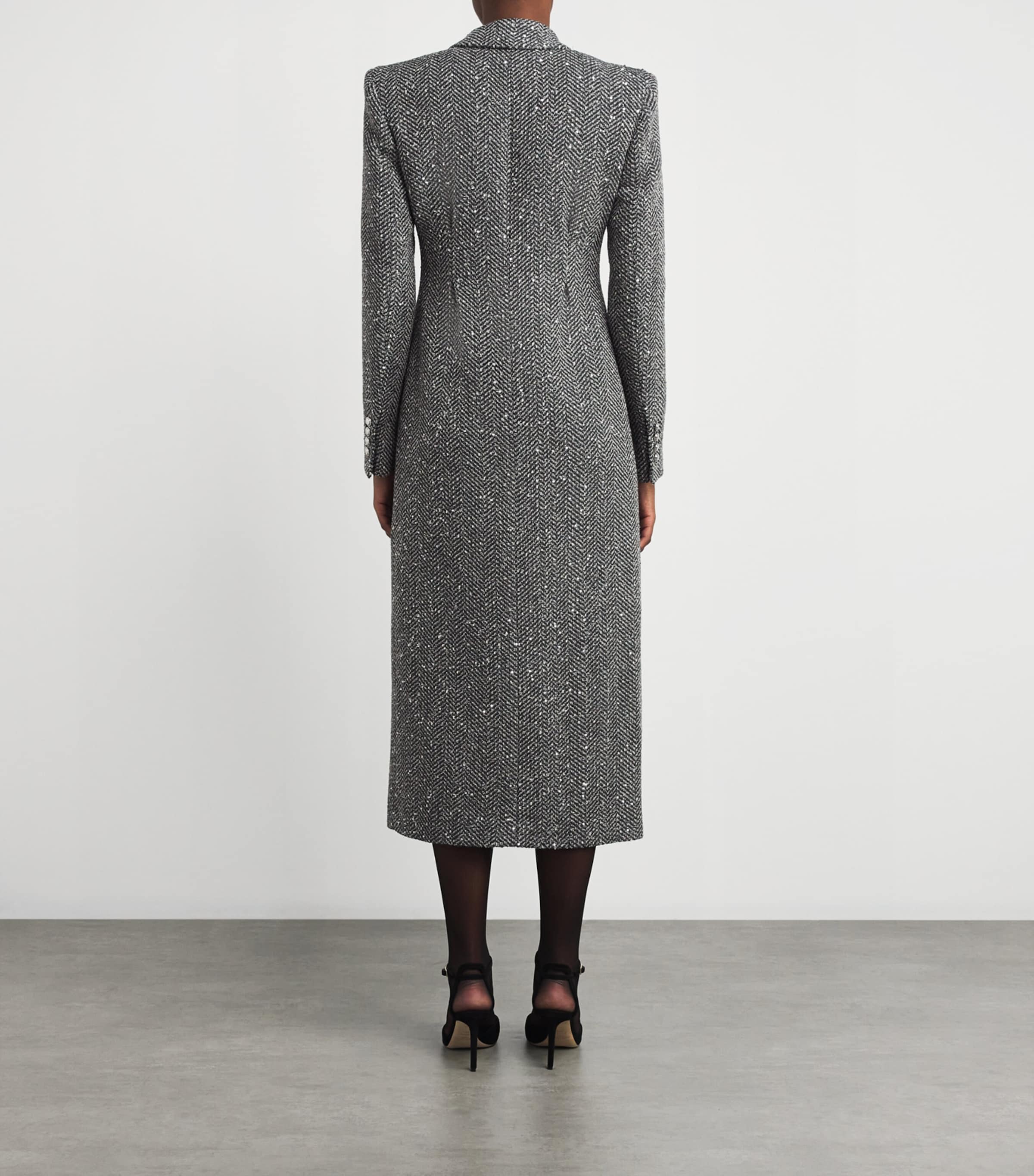 Alessandra Rich Womens Tweed Sequinned Coat Grey Melange Image 3