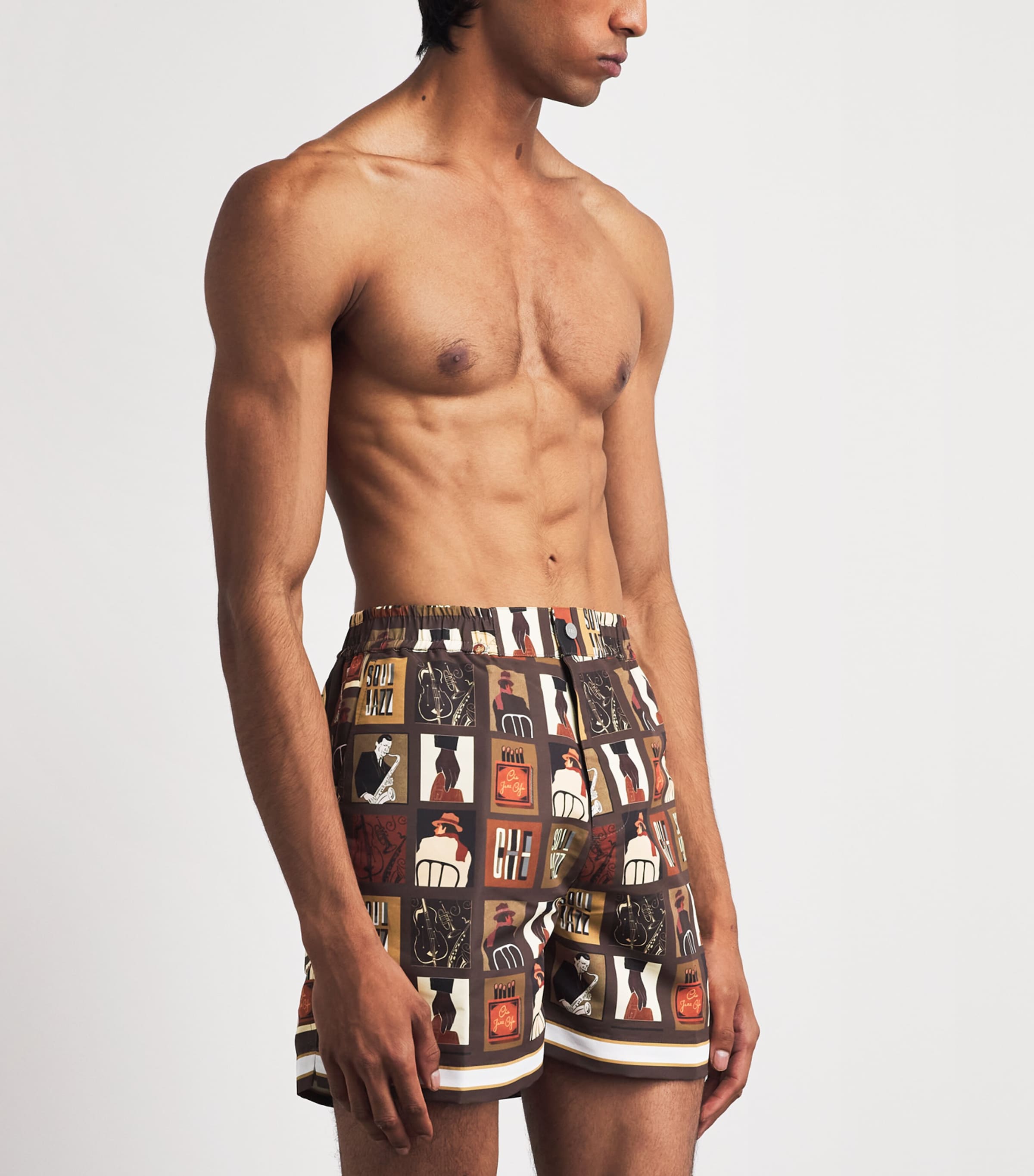 CHÉ Mens Printed Wilson Swim Shorts Chocolate Brown Image 4