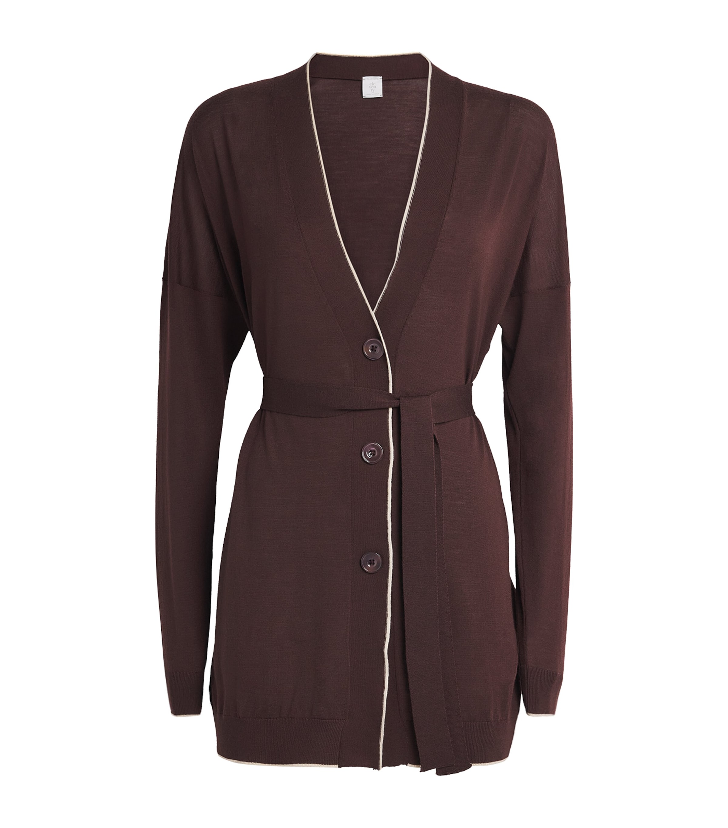 Eleventy Wool Belted Cardigan In Brown
