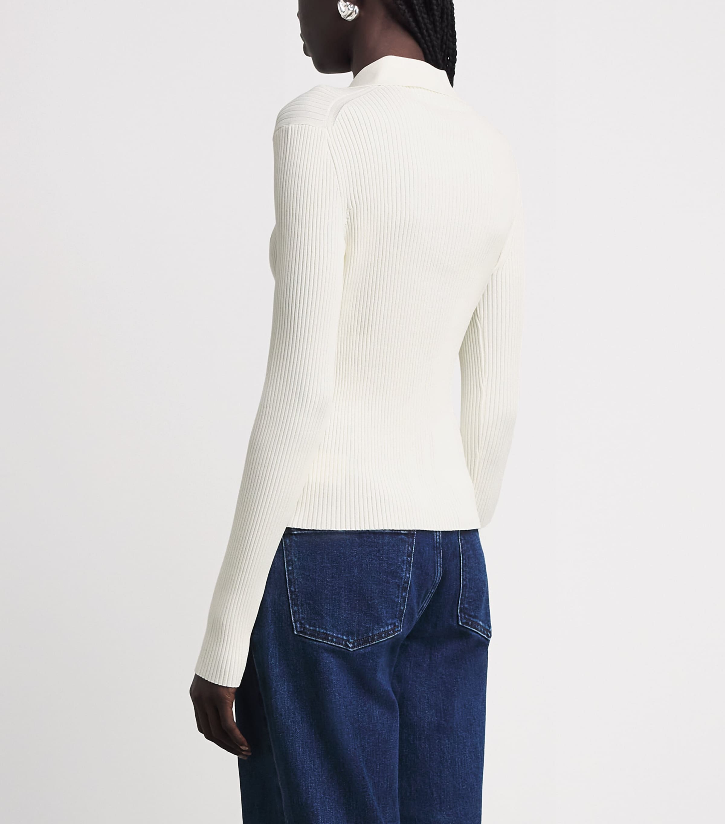 Theory Womens Ribbed Polo Cardigan Warm Ivory Image 5