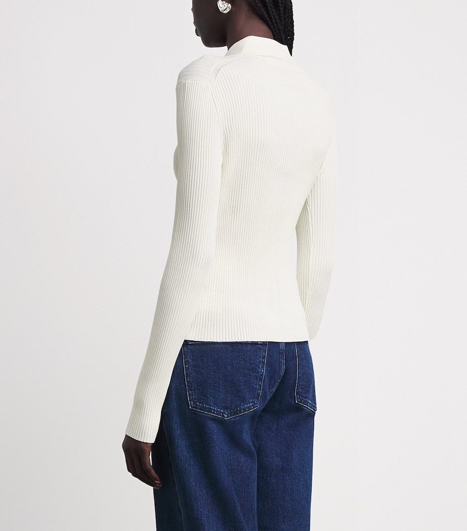 Theory Womens Ribbed Polo Cardigan Warm Ivory Image 5
