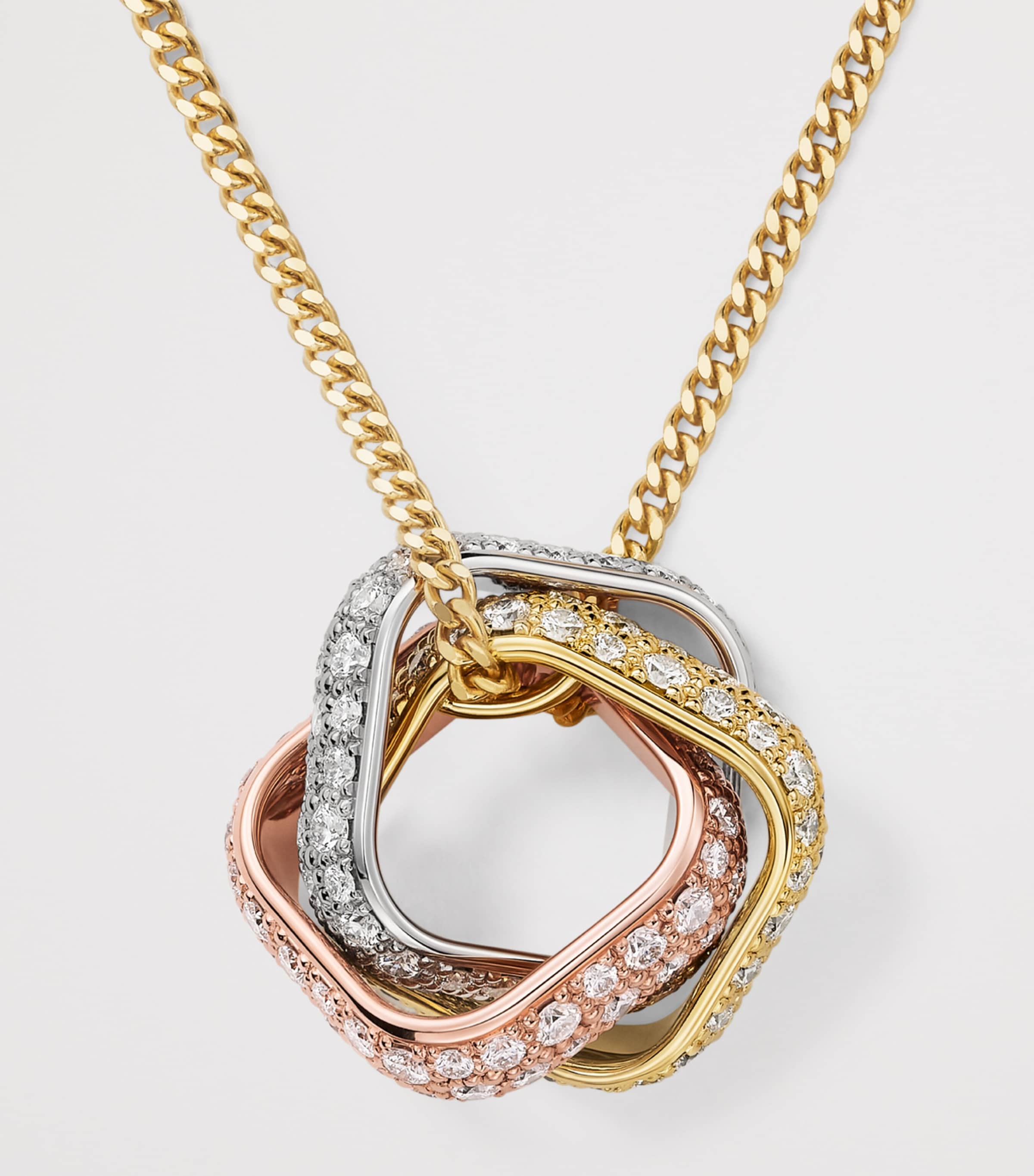 Mixed Gold and Diamond Trinity Box Necklace YLLW/ROSE/WHITE GOLD Image 3