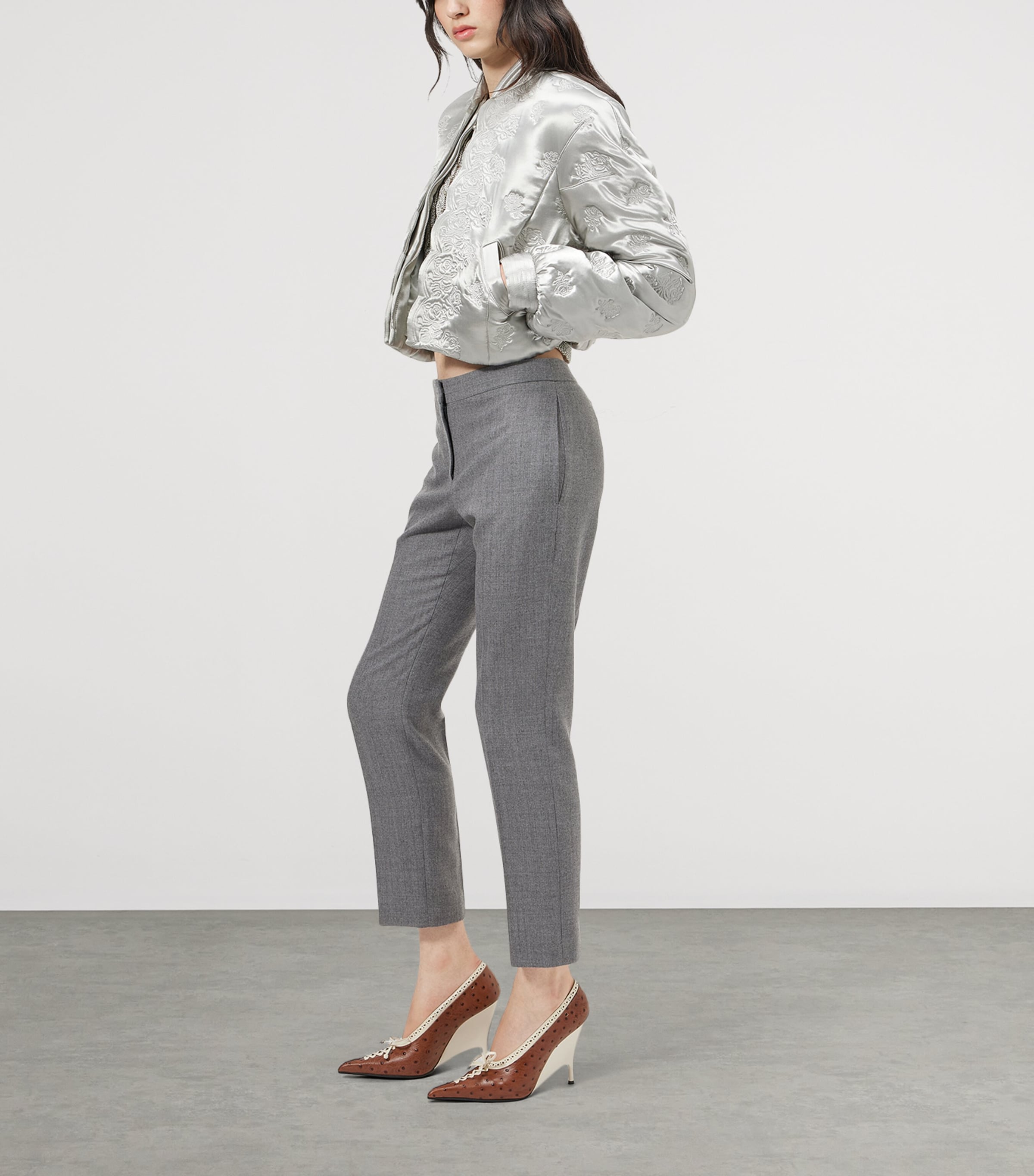 McQueen Womens Satin Embroidered Bomber Jacket Image 4