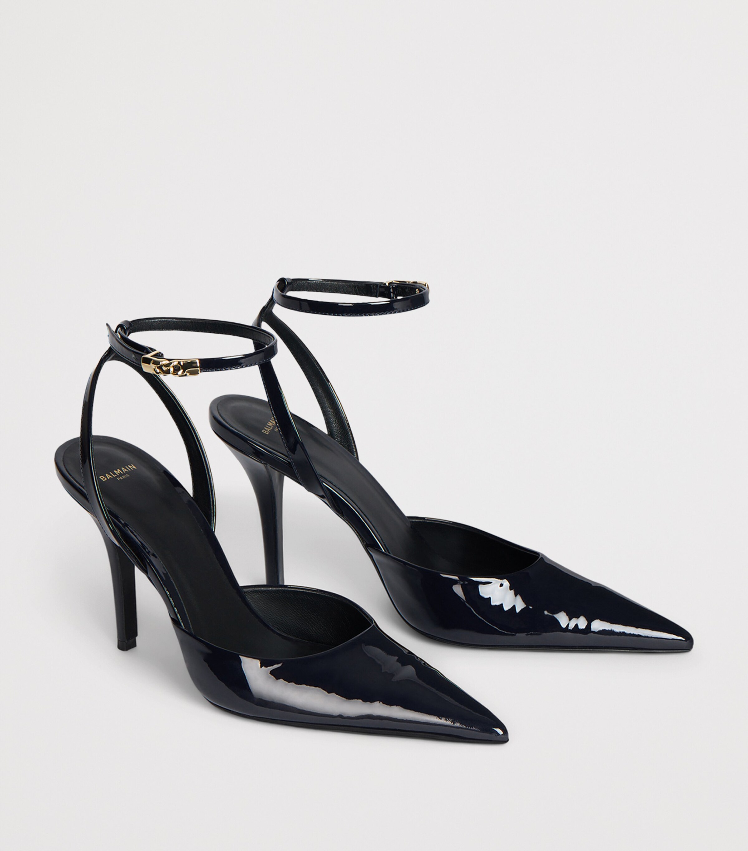 Balmain Patent Leather Strappy Pumps 95 Dark Navy Image 3