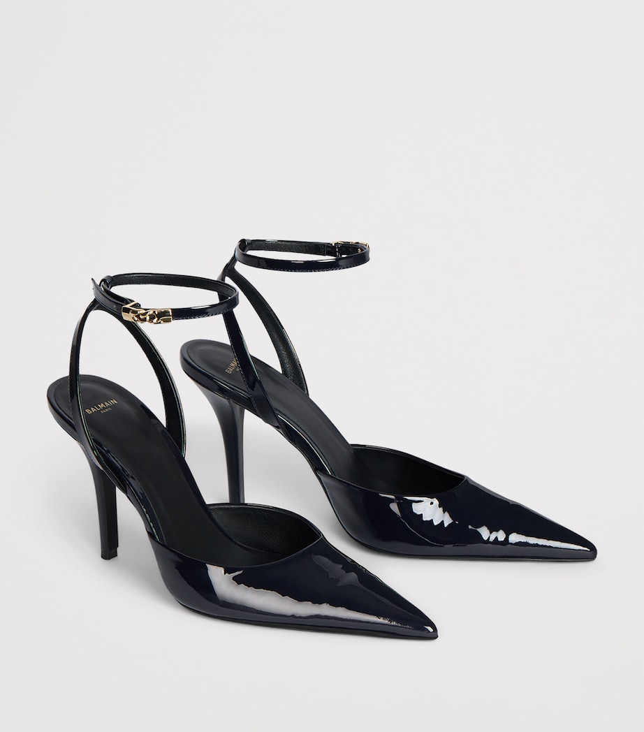 Balmain Patent Leather Strappy Pumps 95 Dark Navy Image 3