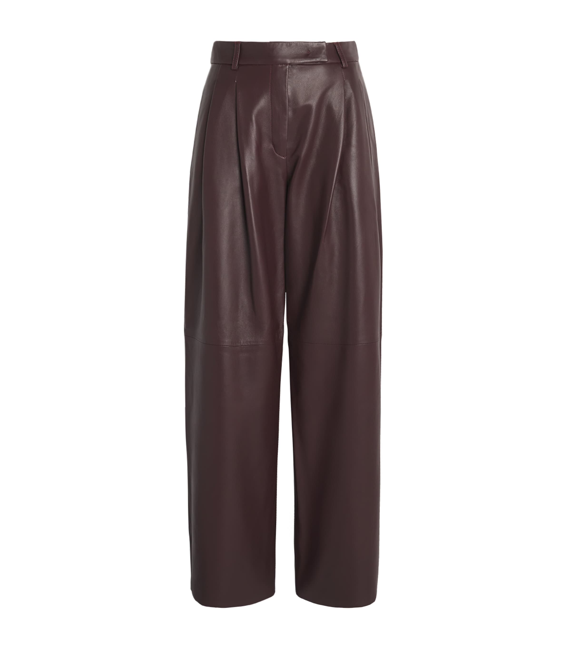 Eleventy Leather Pleated Trousers In Brown