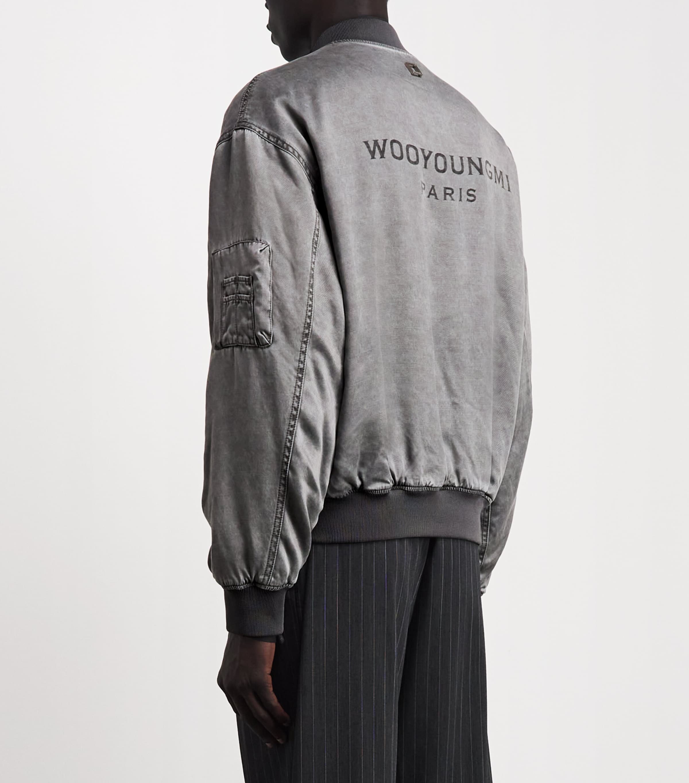 Wooyoungmi Mens Cotton Faded Logo Bomber Jacket Grey Image 5