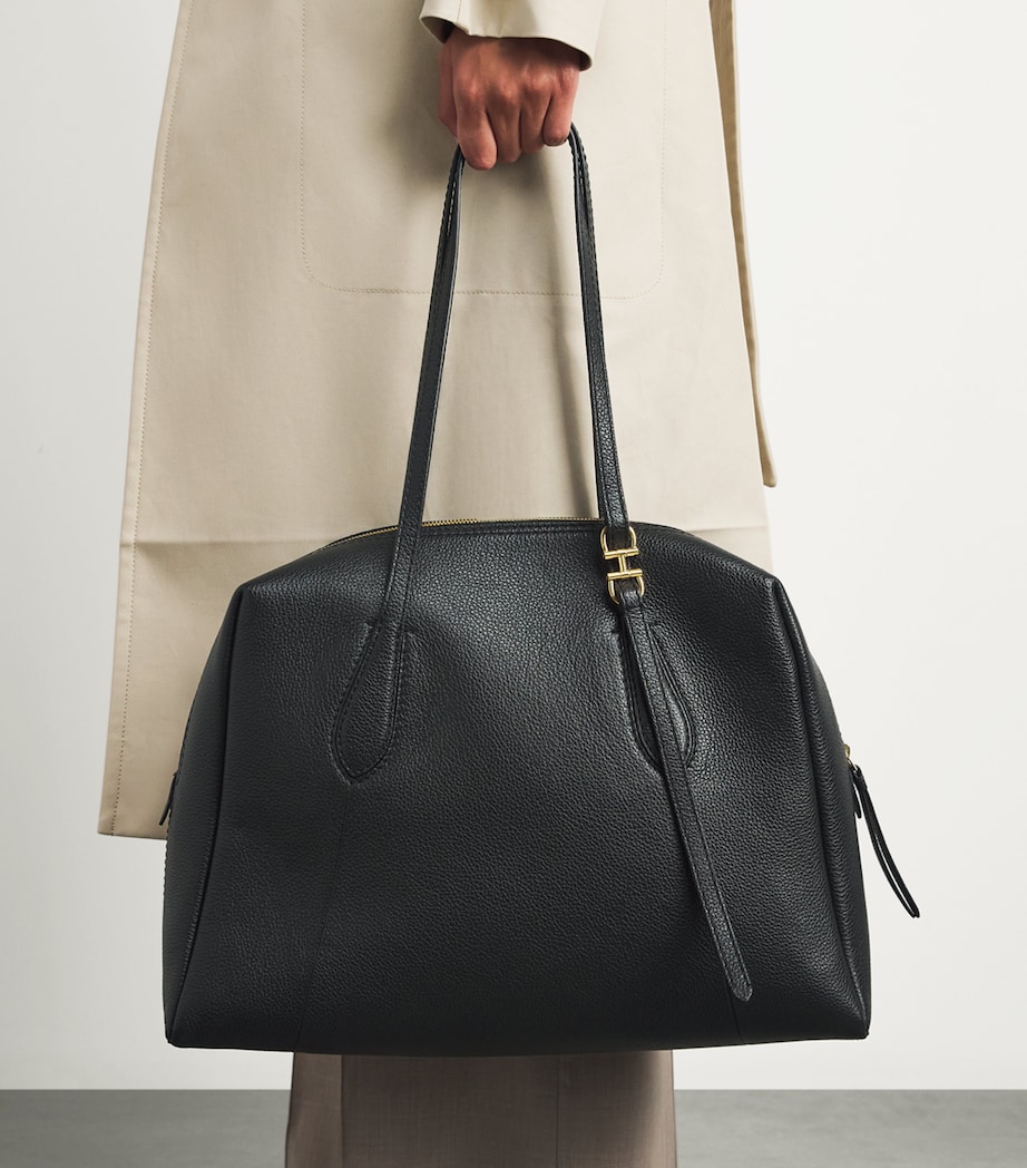 Harrods Medium Leather Wren Shoulder Bag Black Image 4