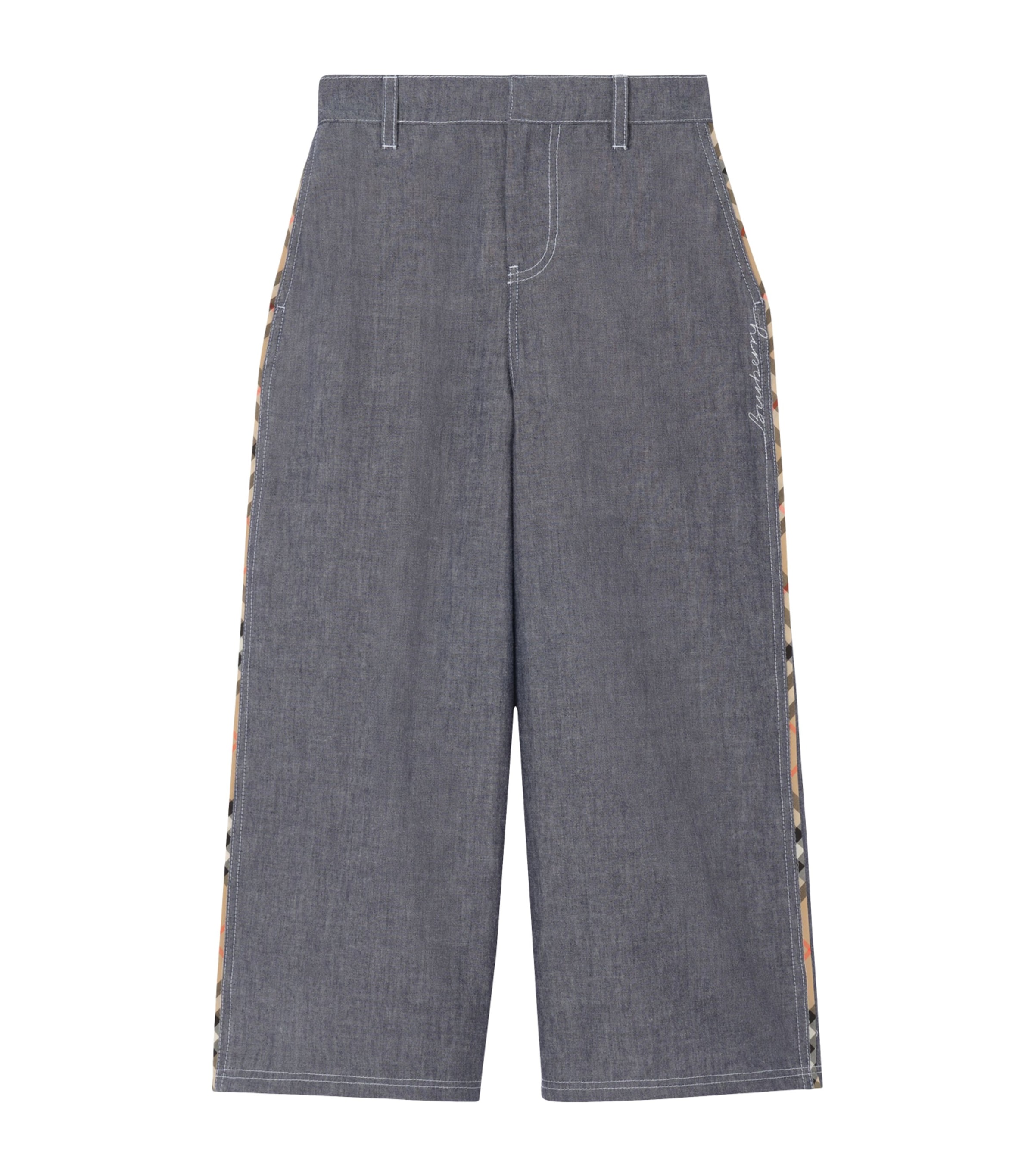 Burberry Kids Cotton Chambray Trousers (14 Years) Damson Blue Melange Image 1