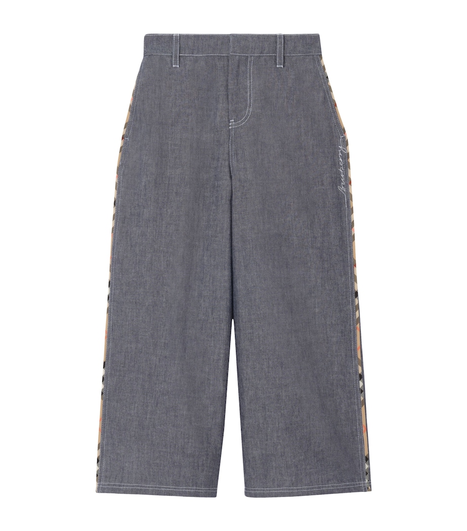 Burberry Kids Cotton Chambray Trousers (14 Years) Damson Blue Melange Image 1