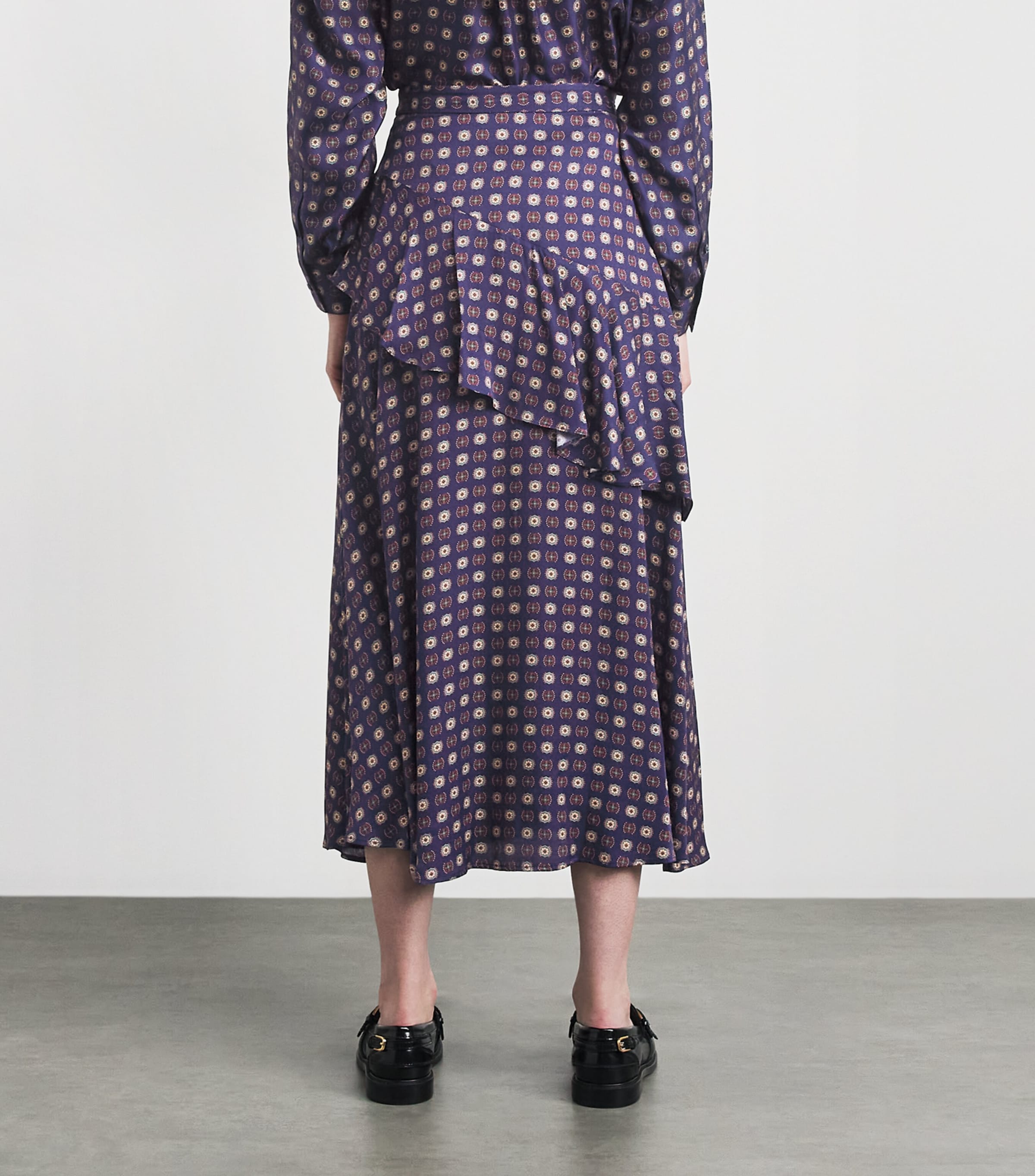 Claudie Pierlot Womens Tiered Midi Skirt Navy Print Image 5