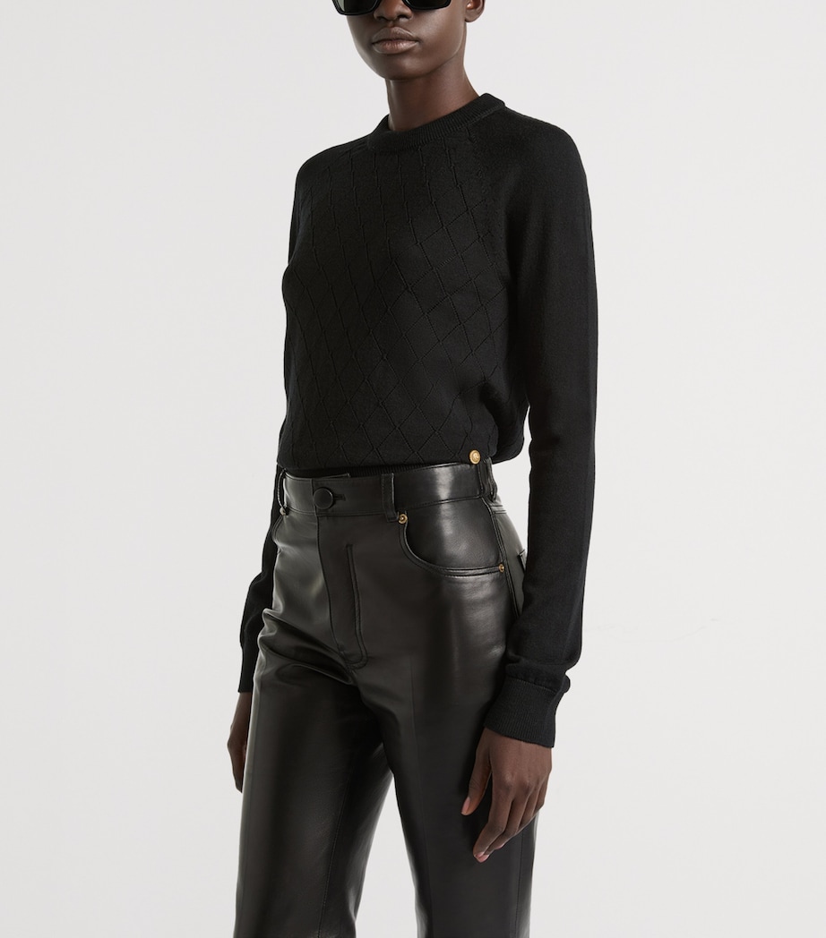 Balmain Womens Merino Wool Button-Detail Sweater Noir Image 3
