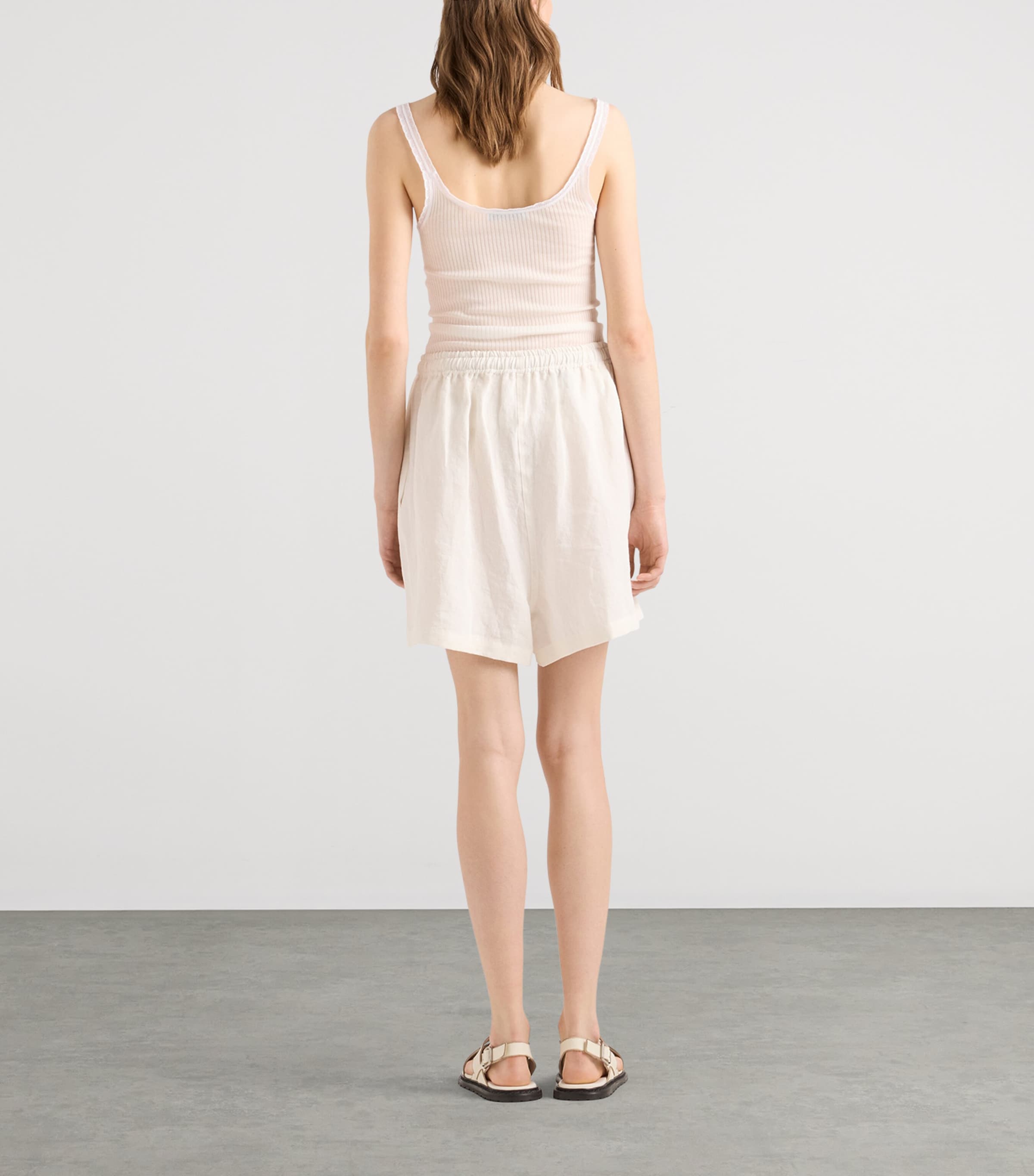 Prada Womens Slubbed Linen Embroidered Shorts White Image 5