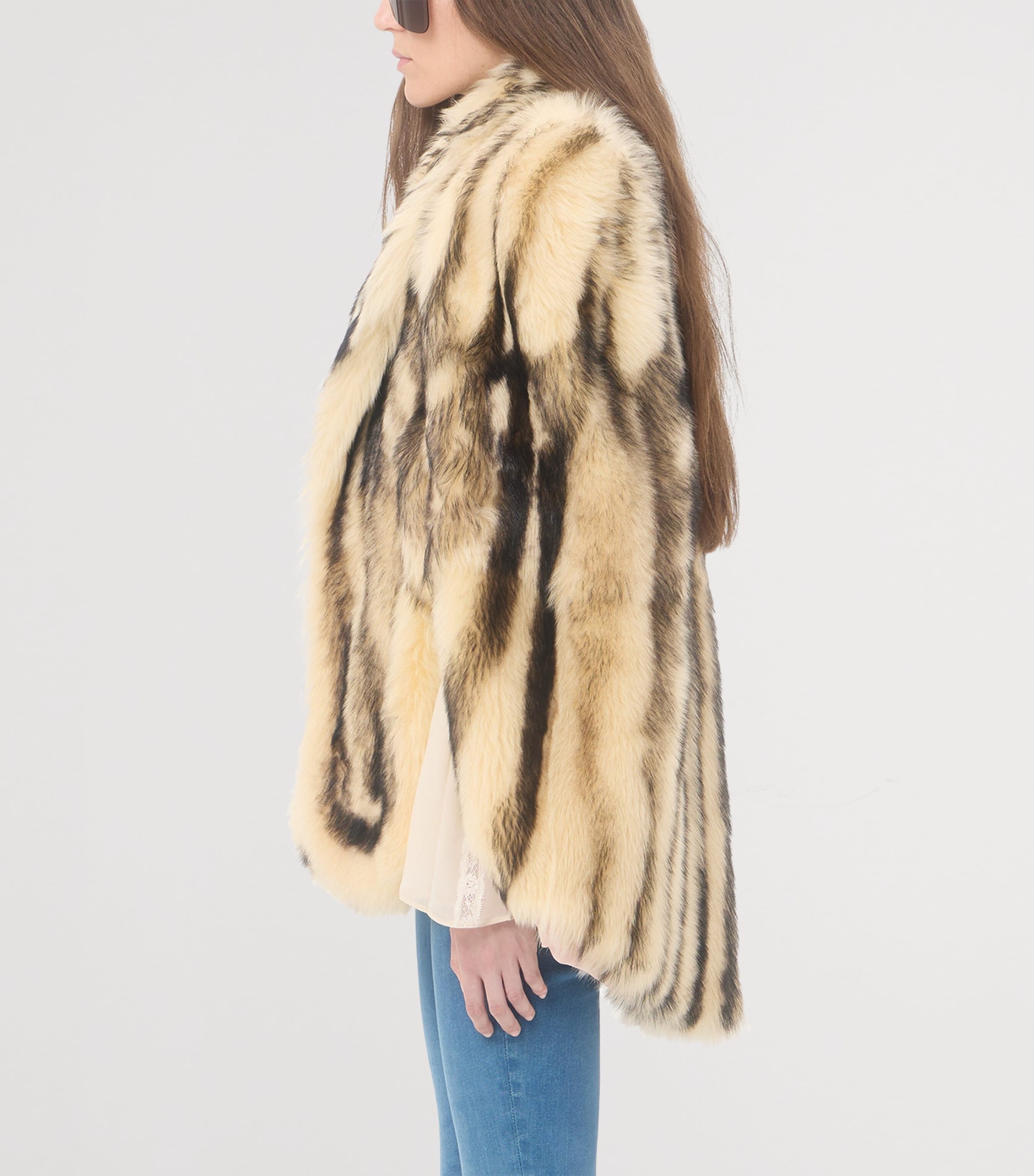 Valentino Womens Fur Striped Oversized Cape Image 4