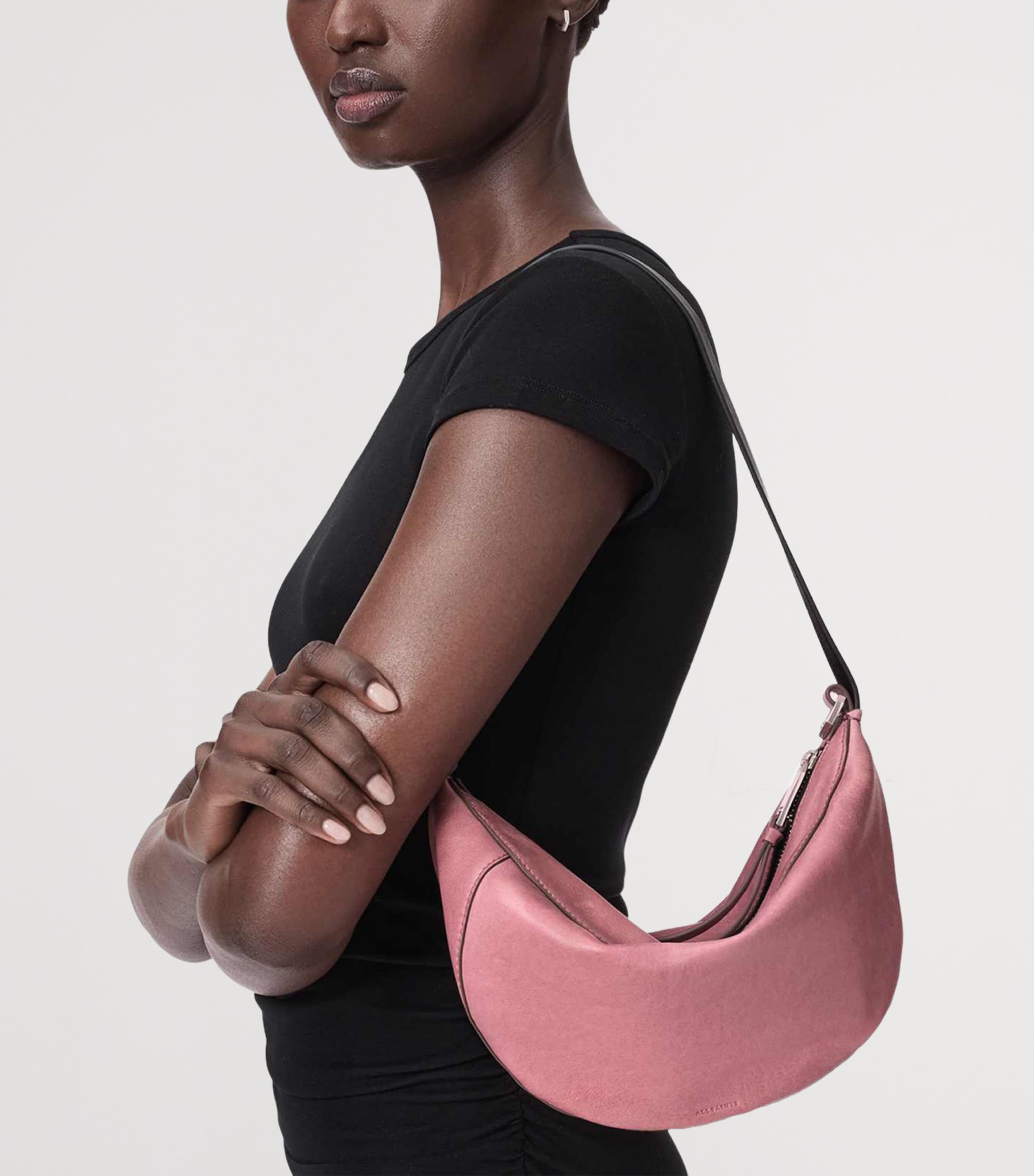 AllSaints Mini Leather Luna Shoulder Bag Raspberry Pink Image 2