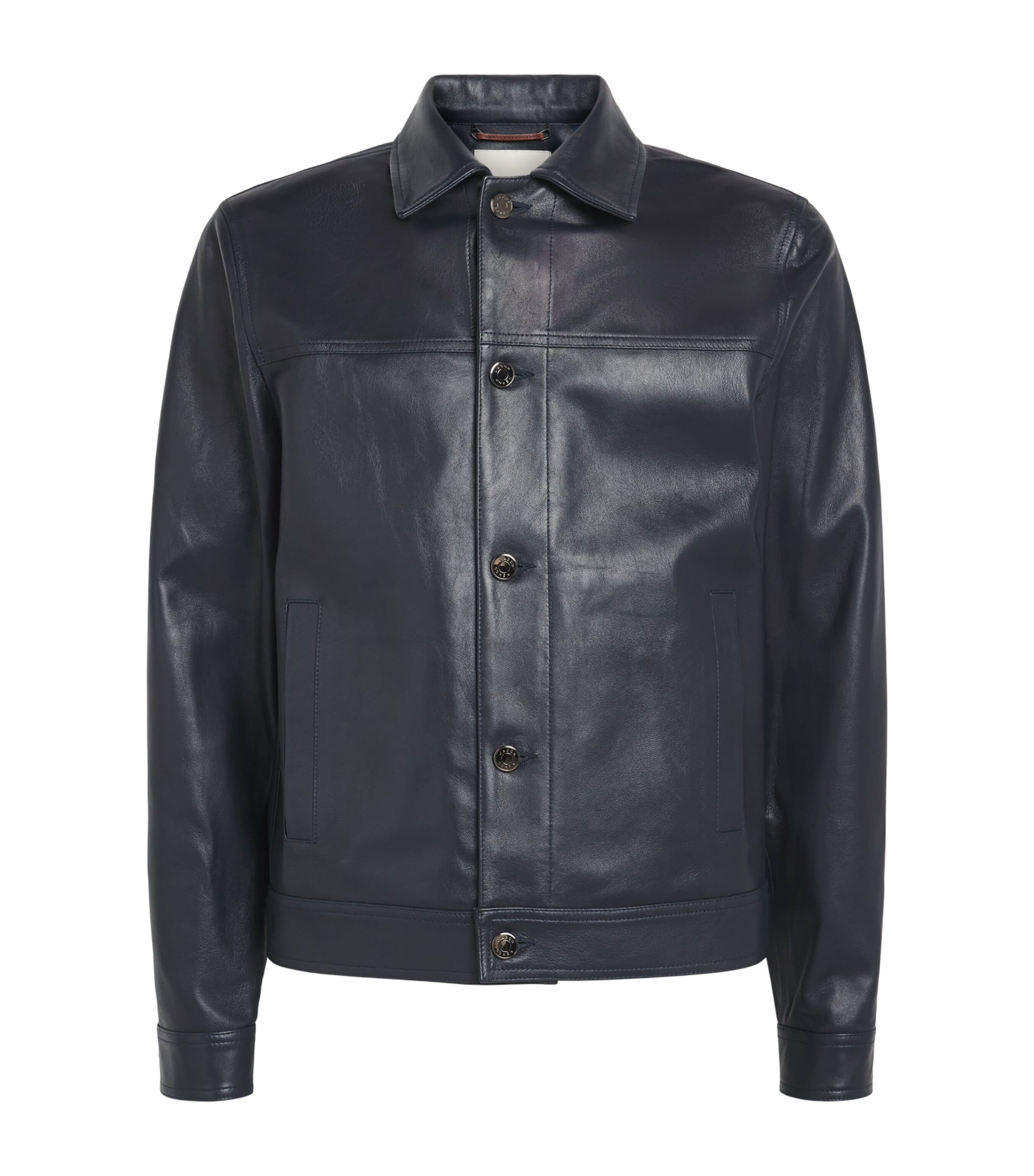 JACOB COHËN Mens Leather Trucker Jacket Navy Blue Image 1