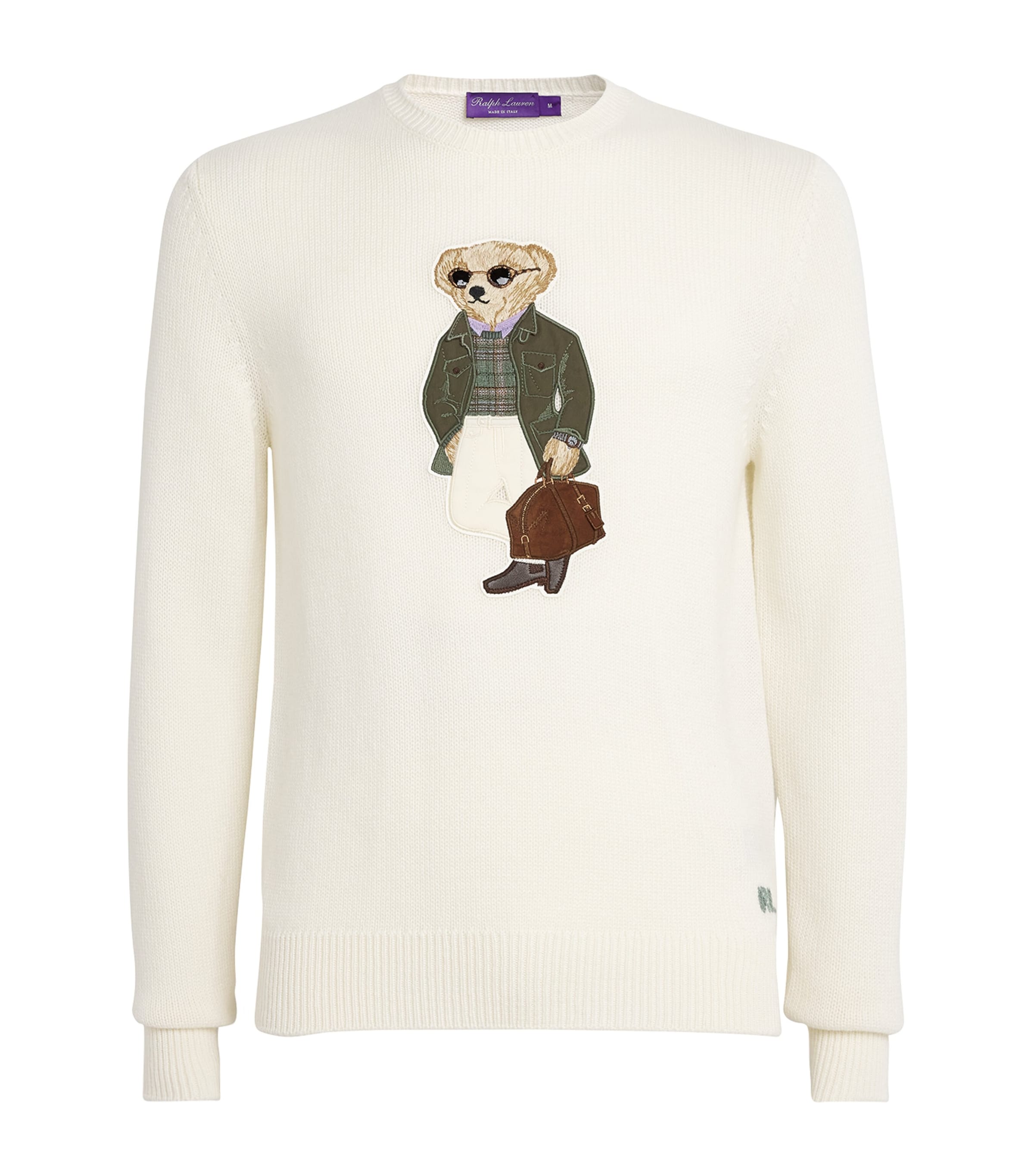 Ralph Lauren Purple Label Ivory Cashmere Polo Bear Sweater