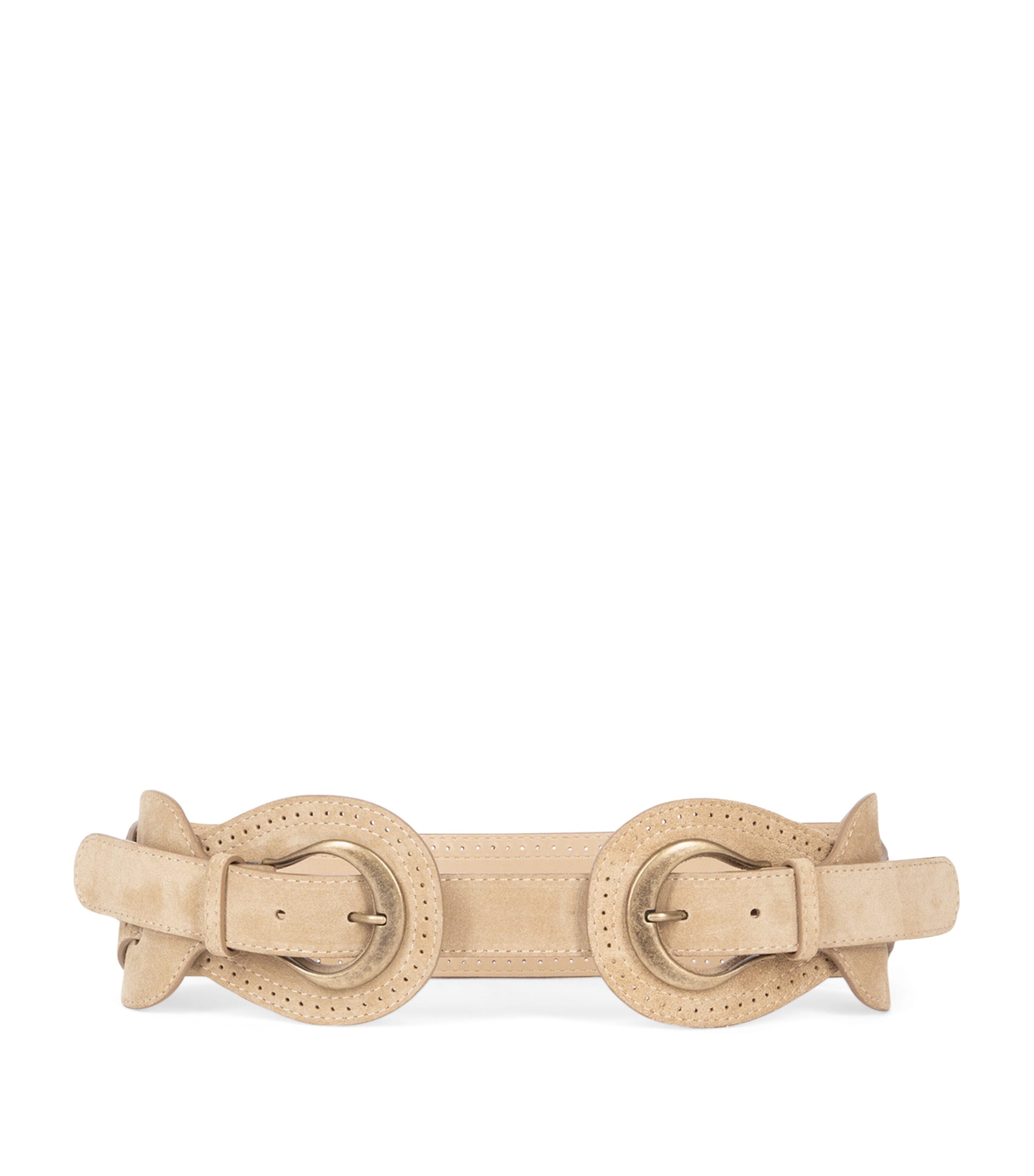 The Kooples Suede Double-buckle Belt In Brown