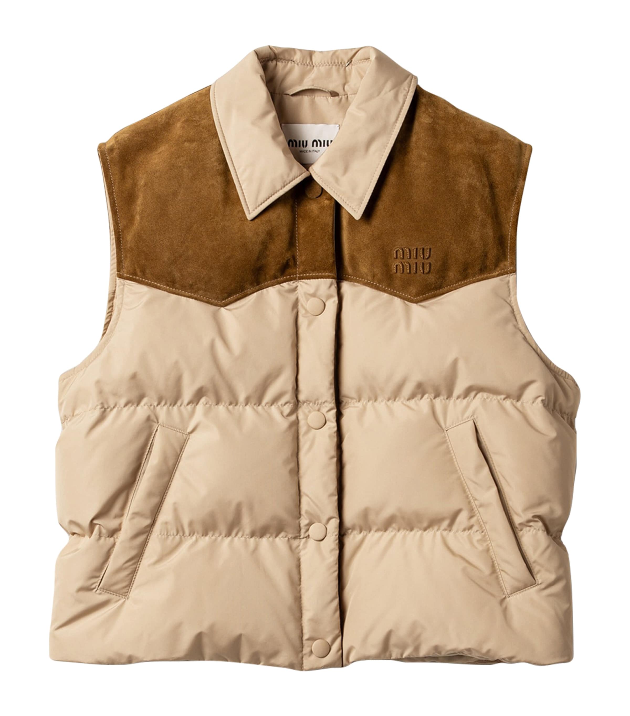 Miu Miu Womens Leather-Trim Down-Filled Gilet Image 1