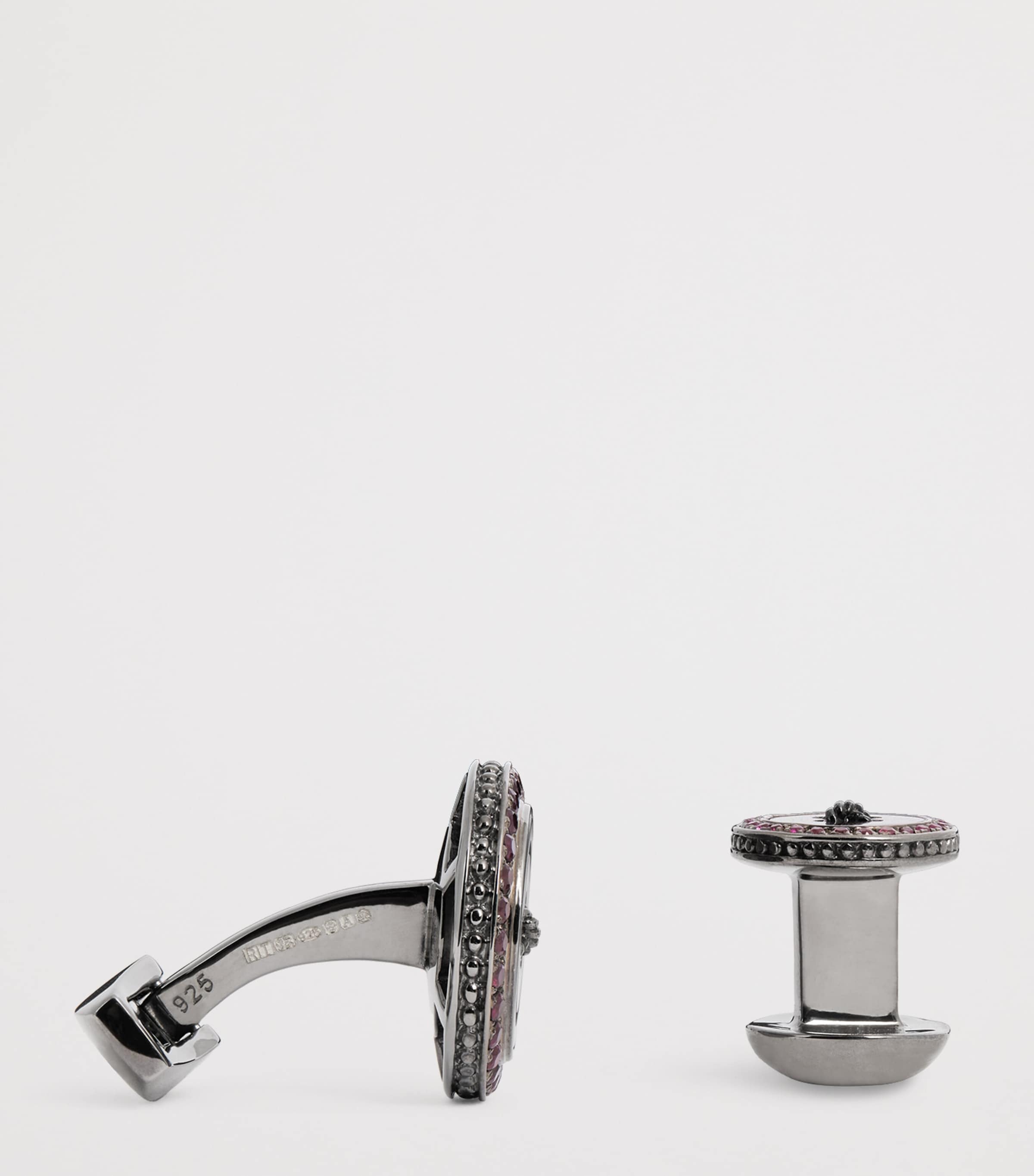 Silver Ruby-Embellished Button Cufflink and Stud Set RED Image 4