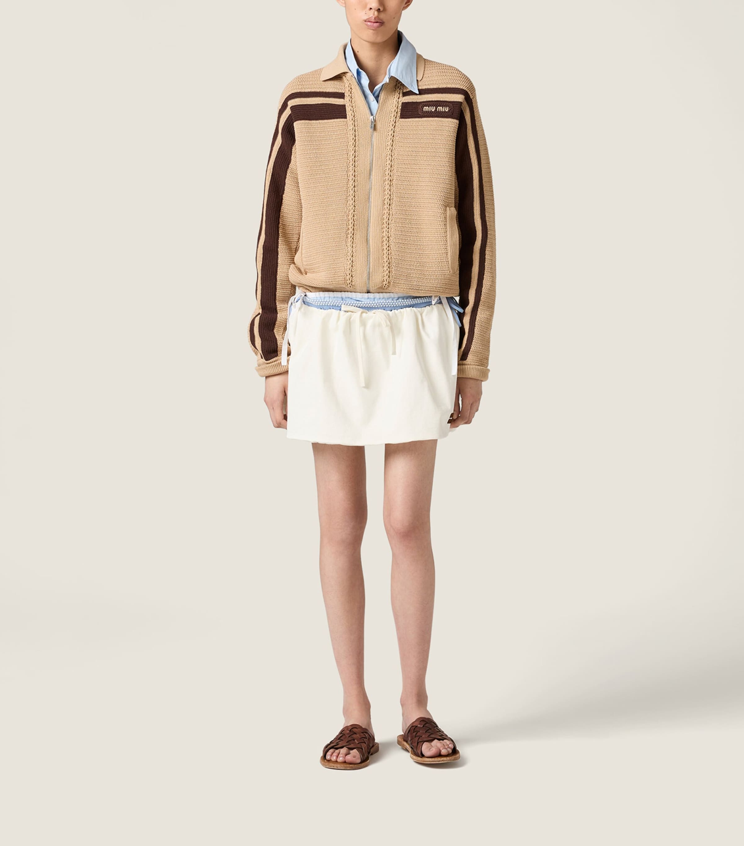 Miu Miu Womens Crochet Zip-Up Cardigan Neutral Image 2