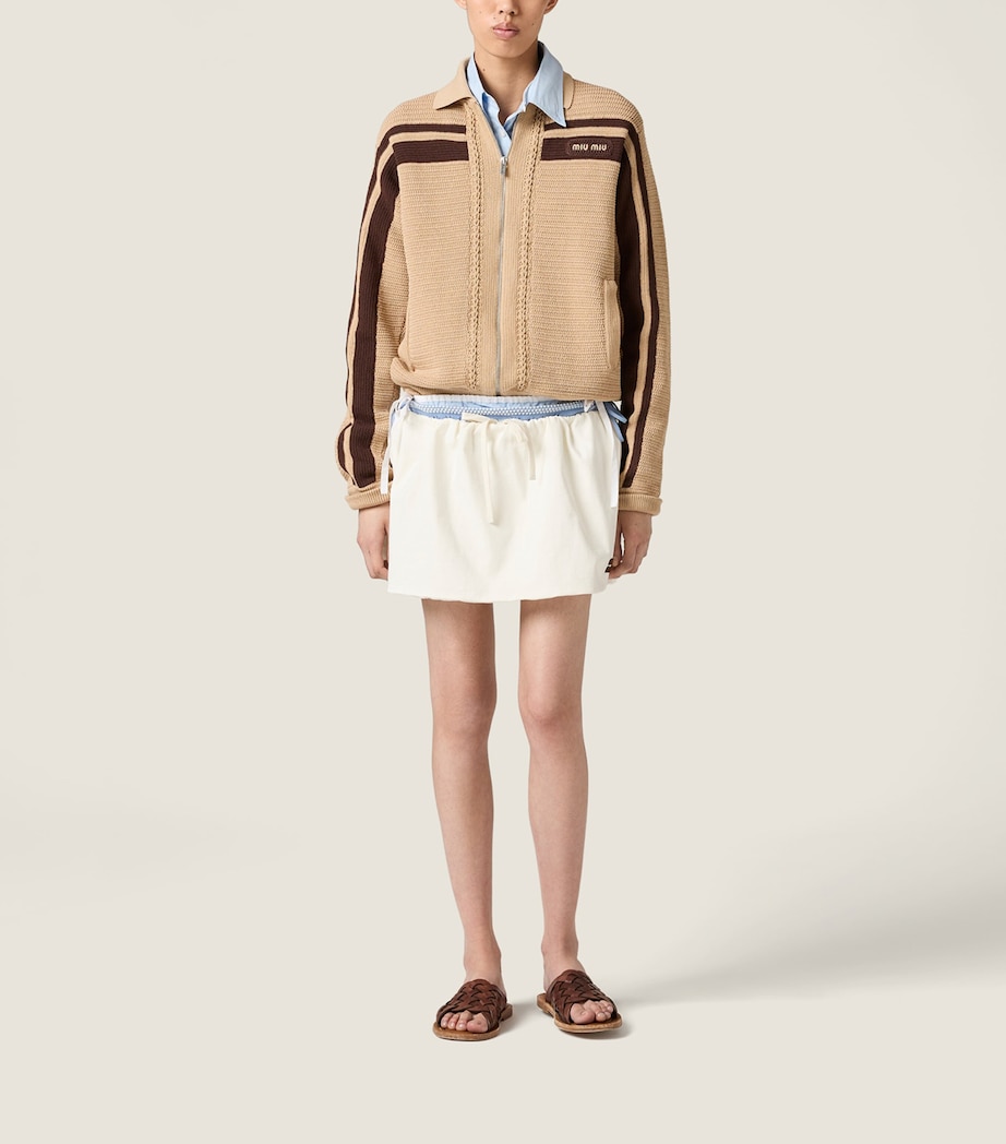 Miu Miu Womens Crochet Zip-Up Cardigan Neutral Image 2