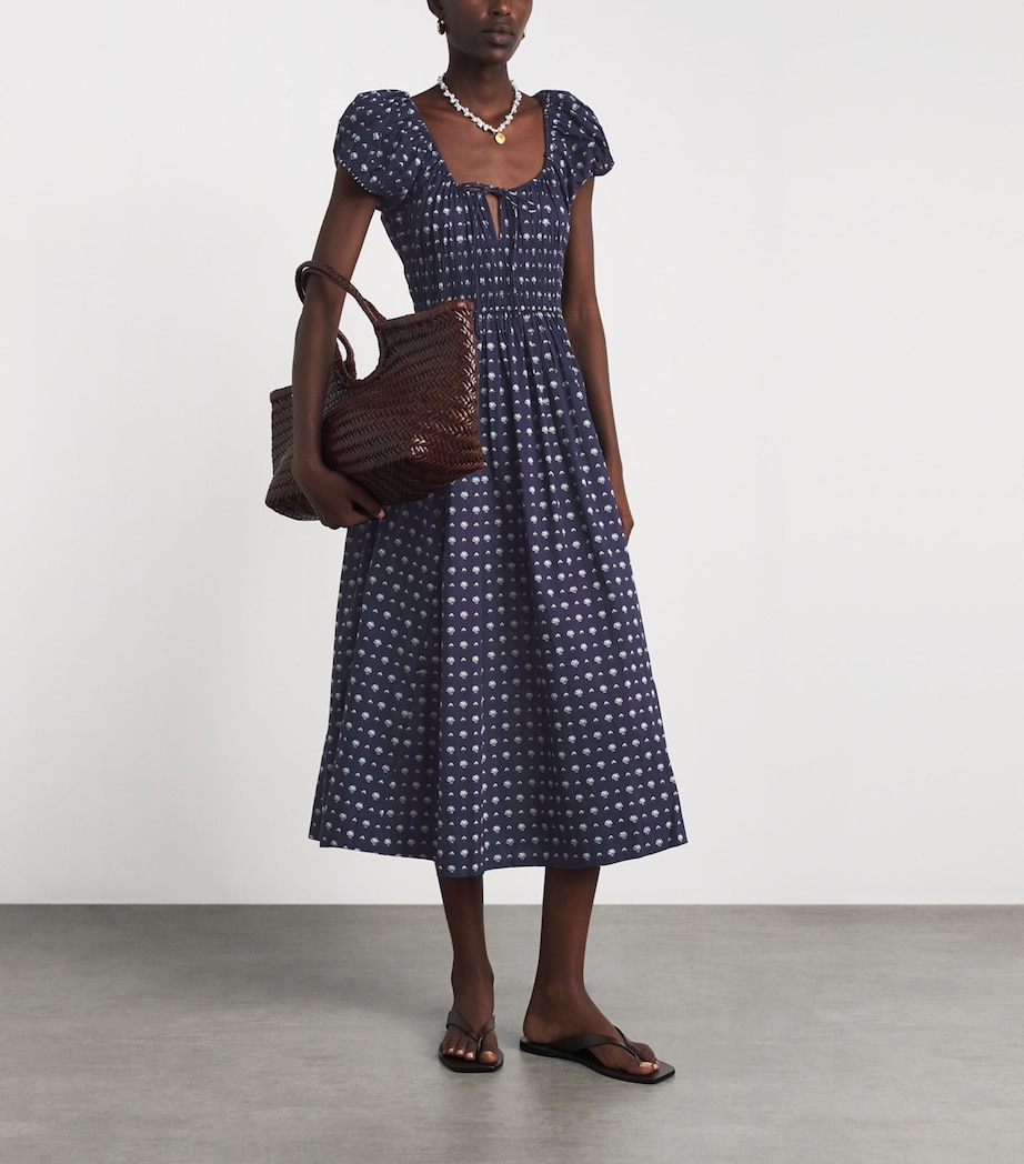 DÔEN Womens Organic Cotton Quinn Midi Dress Bleu Foulard La Mer Image 2