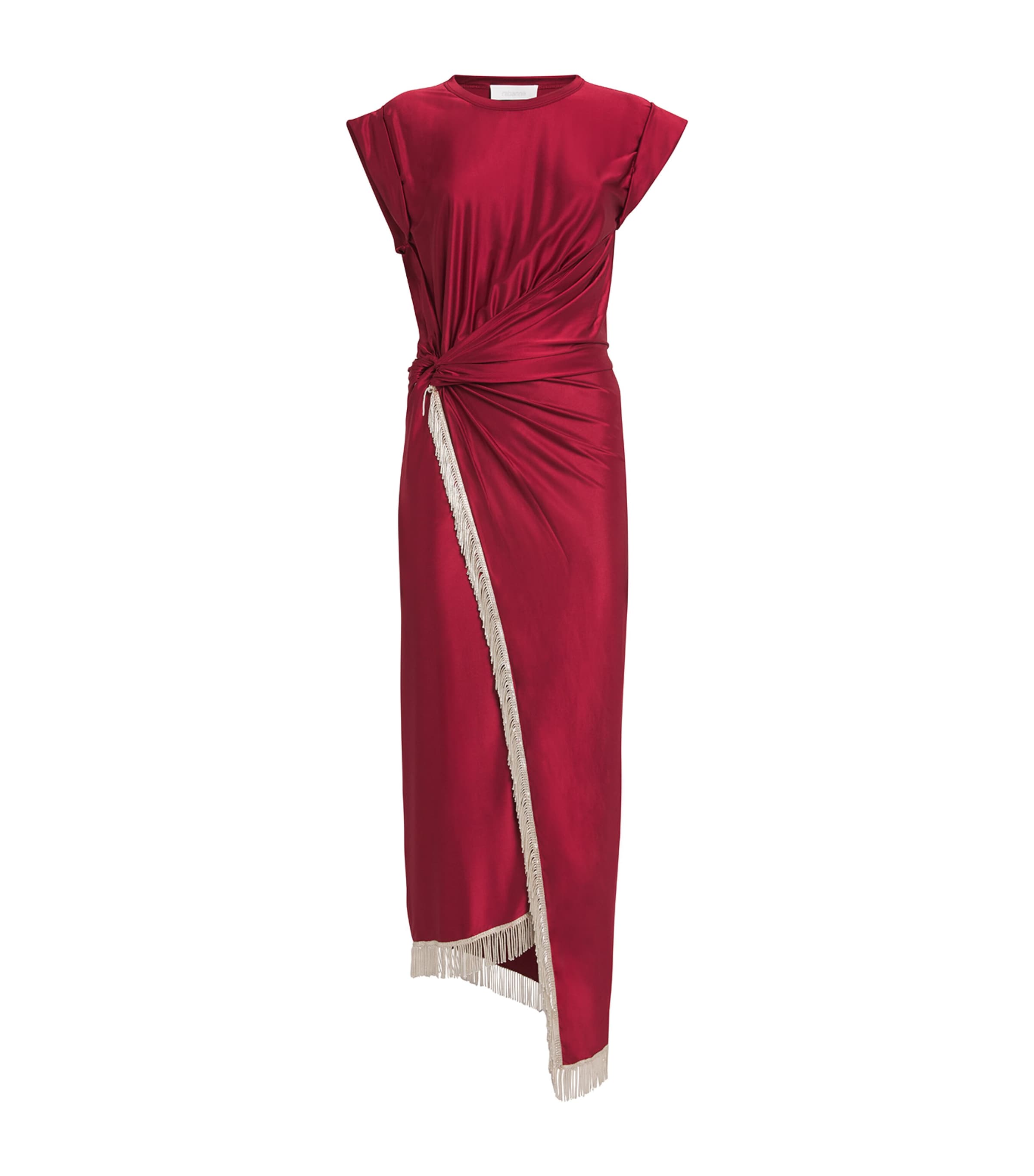Rabanne Womens Ruby Red Draped Fringed Stretch-jersey Maxi Dress In Red