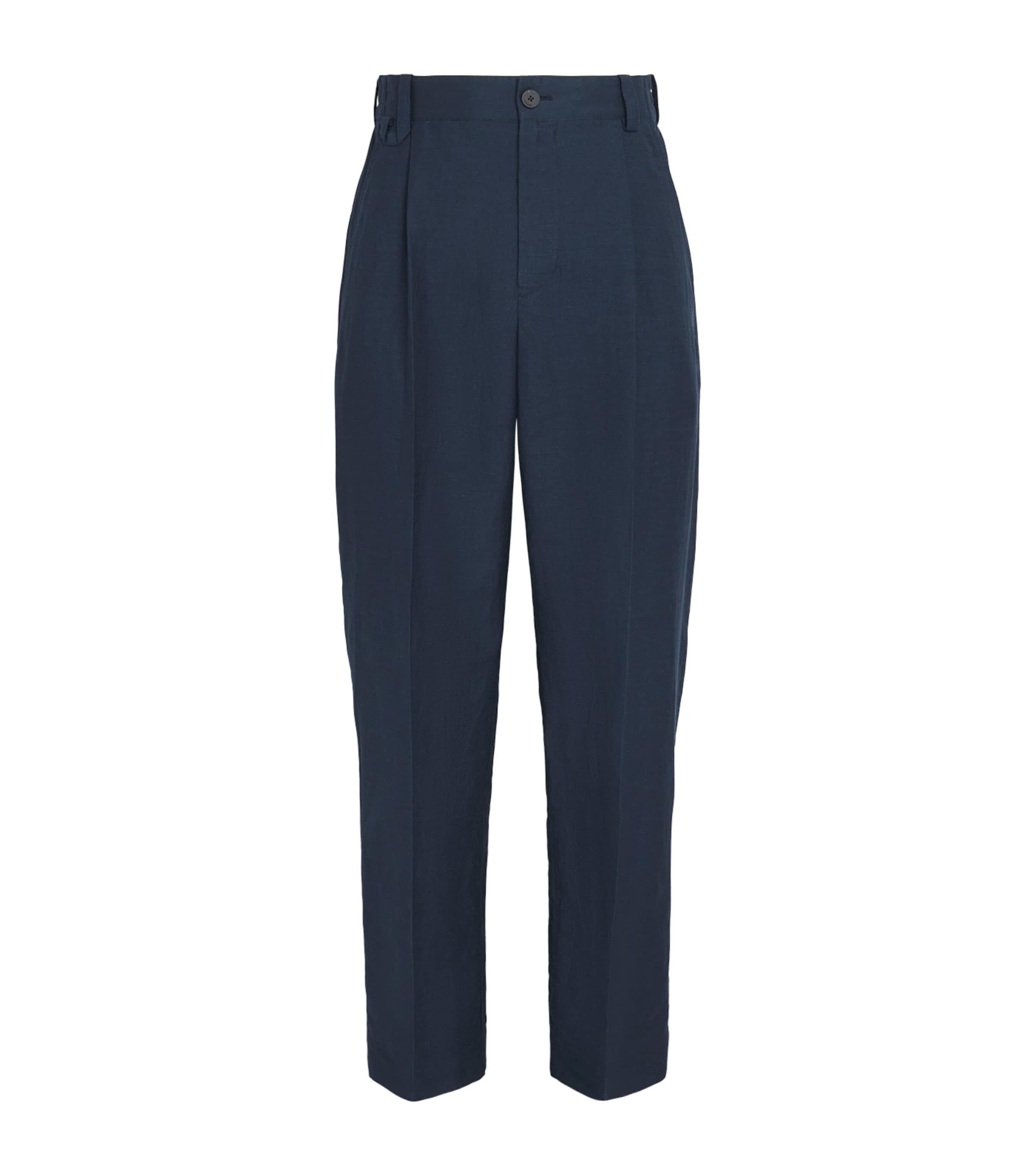 Jacquemus Mens Linen-Blend Pleated Croisière Trousers Dark Navy/ Image 1