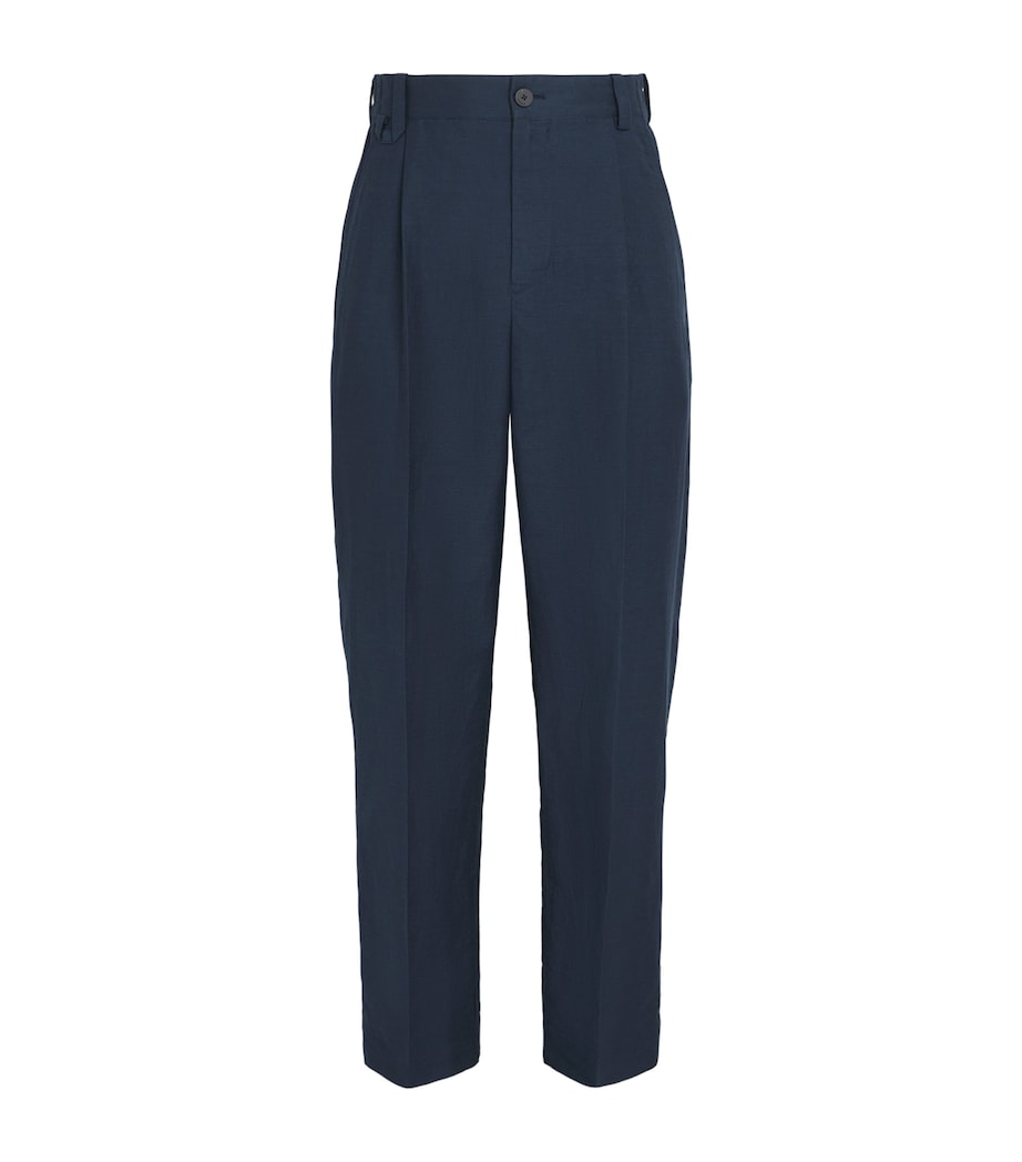 Jacquemus Mens Linen-Blend Pleated Croisière Trousers Dark Navy/ Image 1