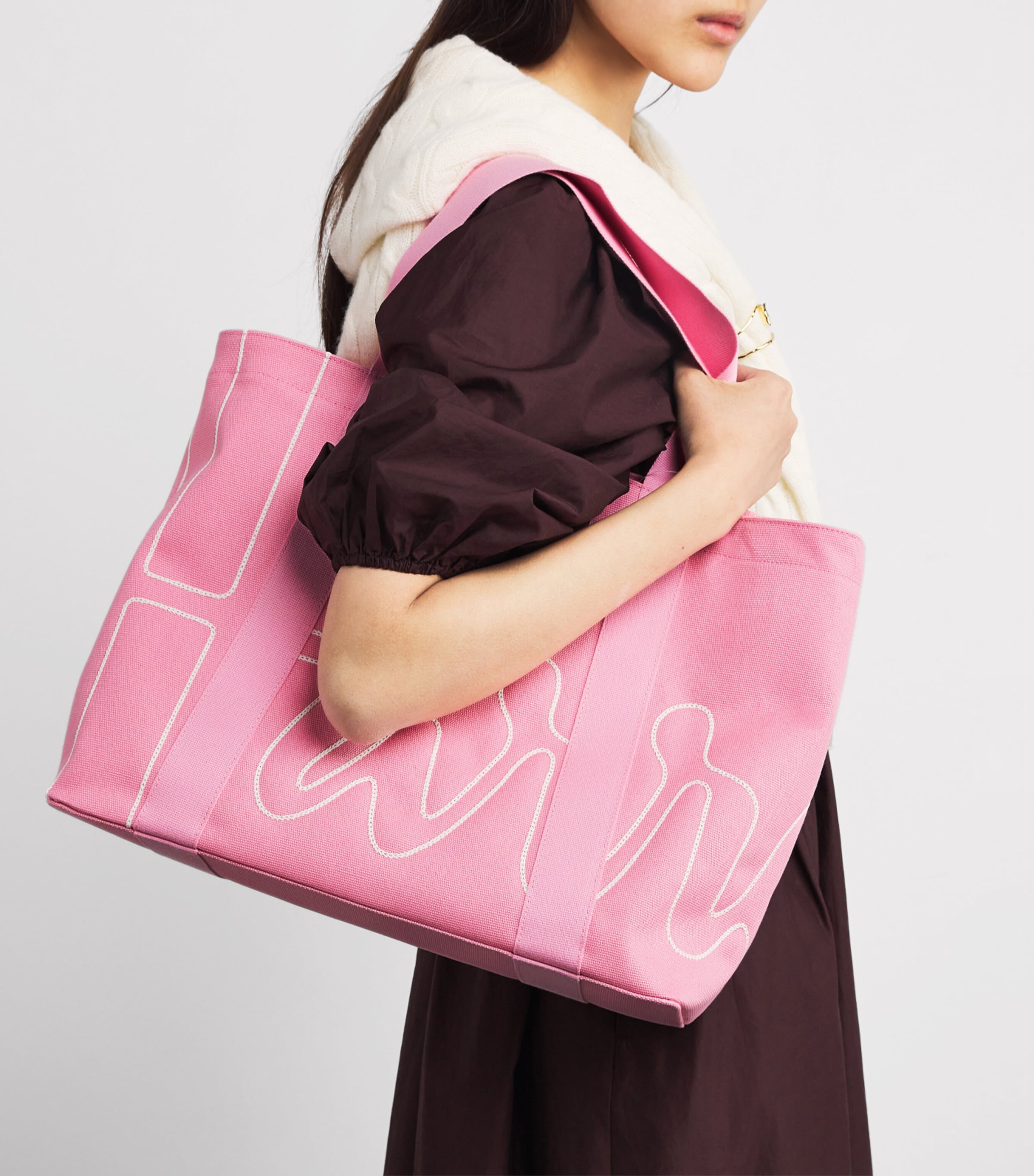 Medium Cotton Logo Tote Bag PINK Image 5