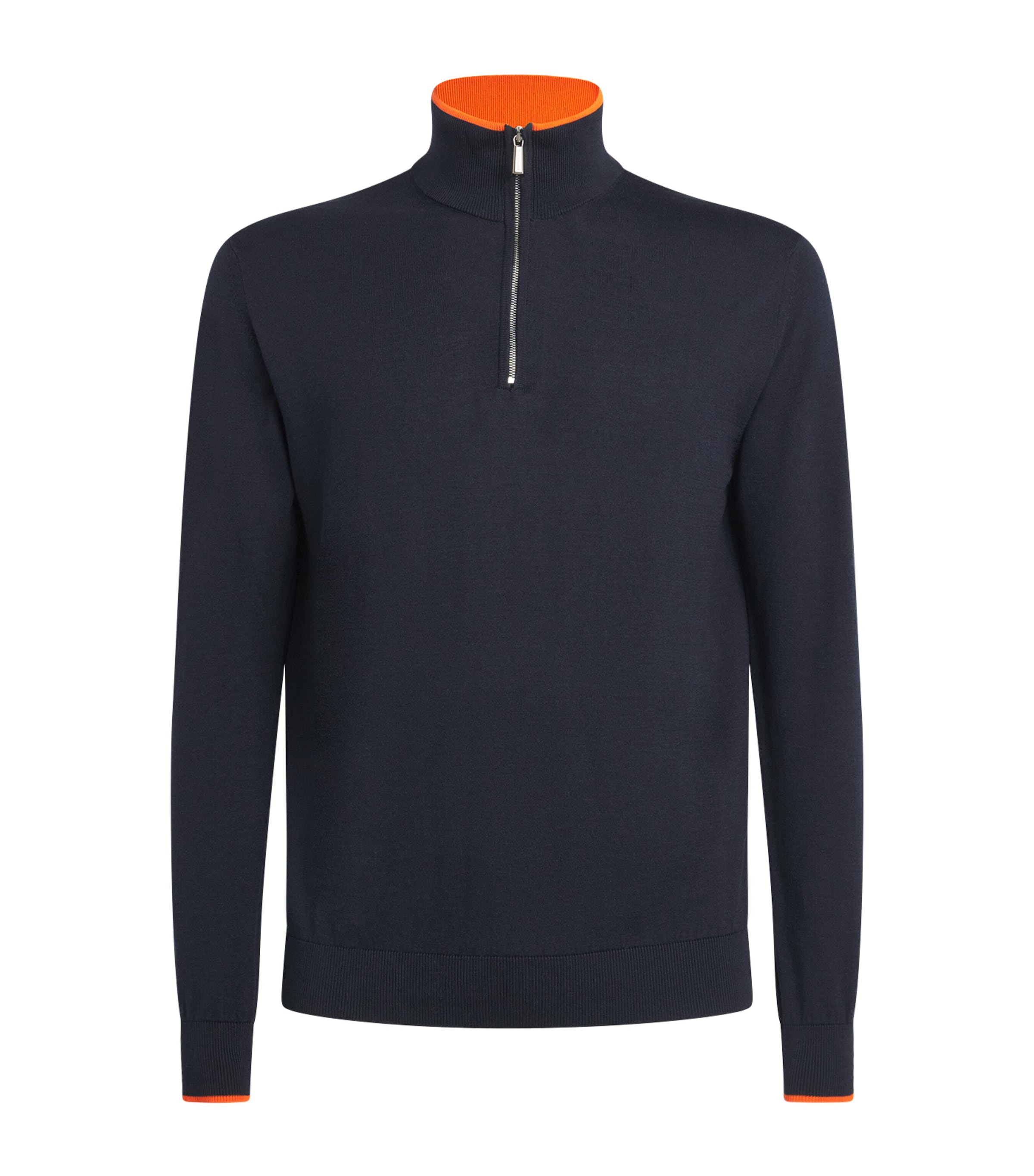 Moorer Mens Silk-Cotton Half-Zip Golf Sweater Navy/arancio Image 1