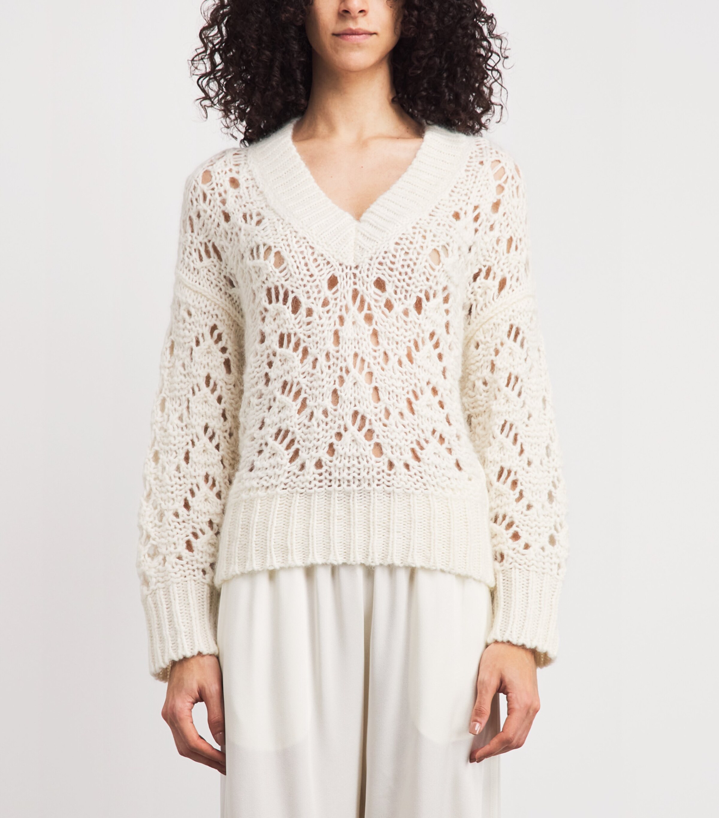 Fabiana Filippi Womens Open-Knit V-Neck Sweater Rafia Image 4