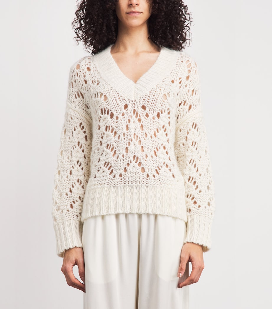 Fabiana Filippi Womens Open-Knit V-Neck Sweater Rafia Image 4