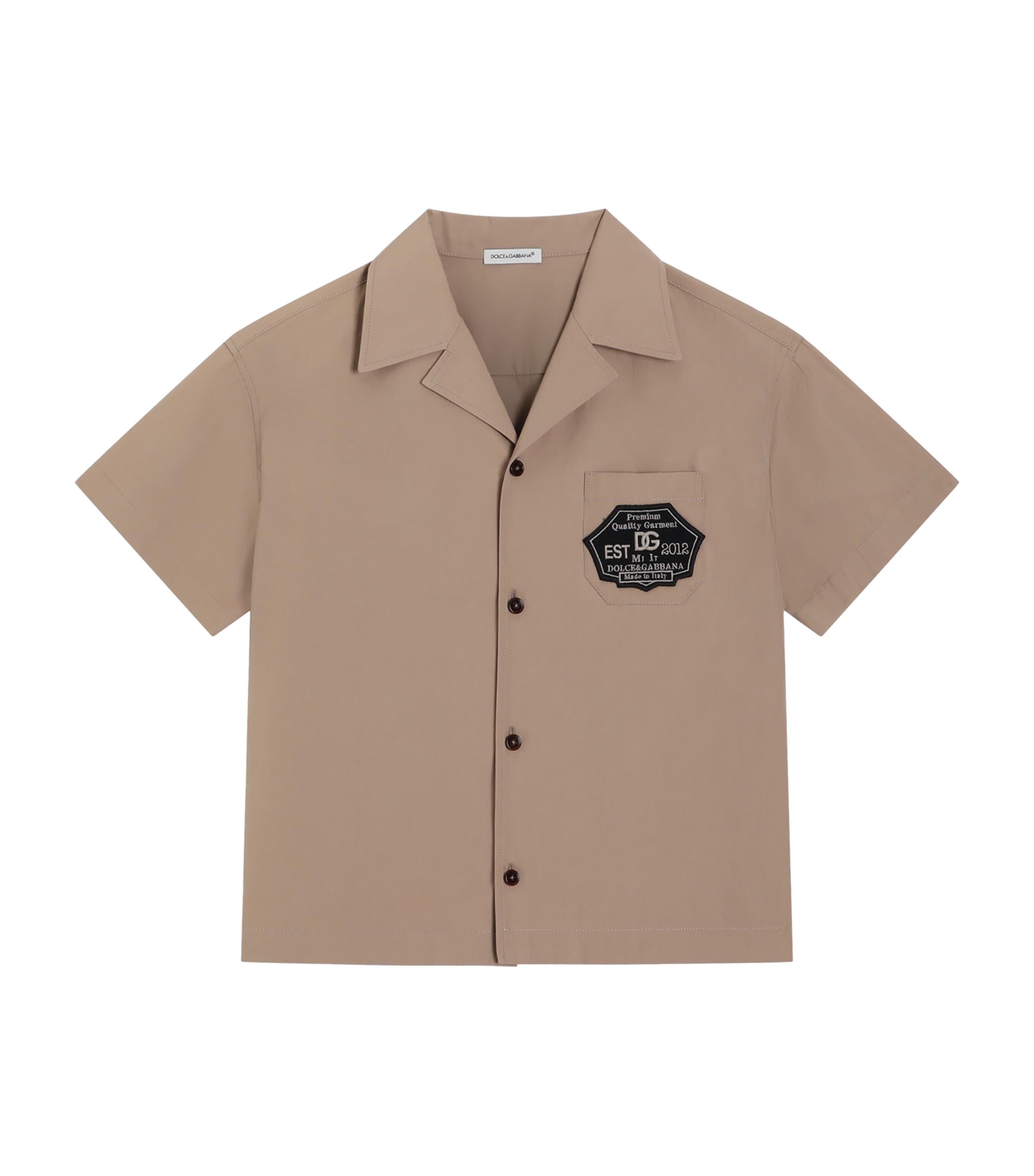 Dolce&Gabbana Kids Cotton Logo Patch Shirt (8-12+ Years) Sand Image 1