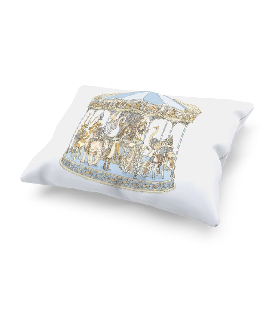 Cotton-Satin Carousel Pillow BLUE Image 1