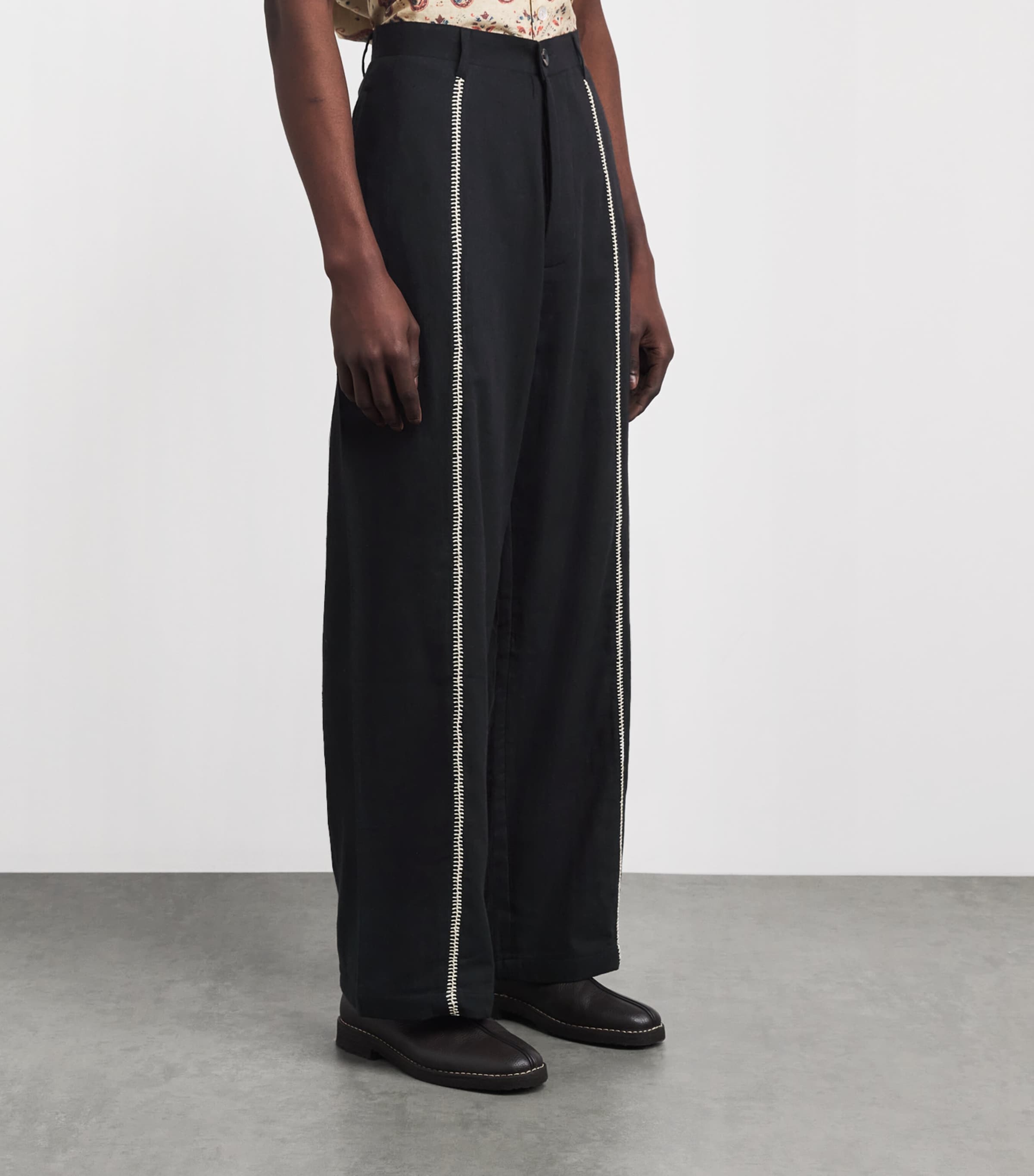 Kartik Research Mens Wool Manari Trousers Black/ Ecru Image 4