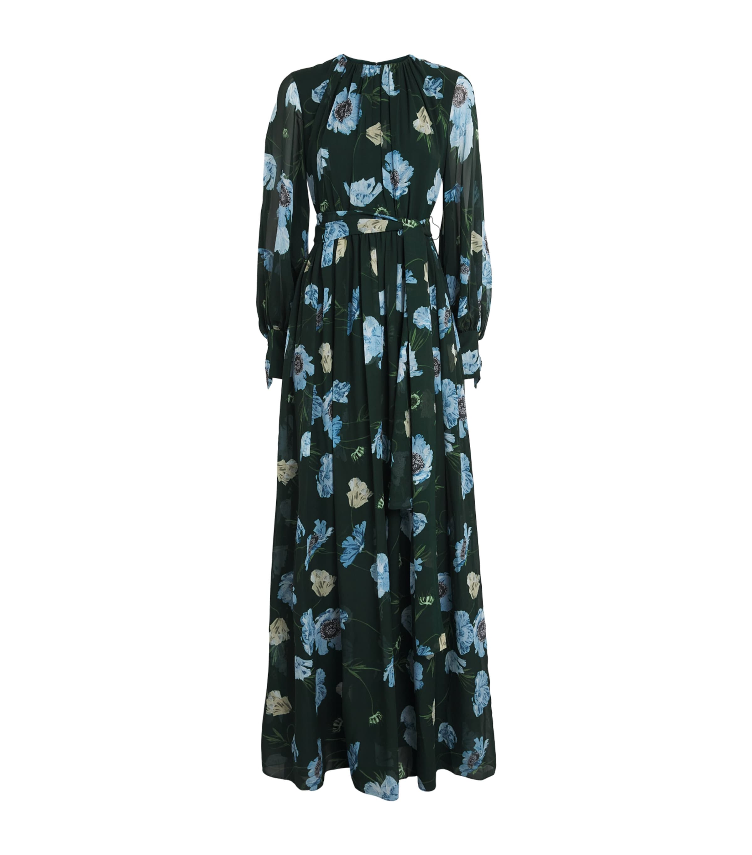 Erdem Silk Voile Floral Maxi Dress Blle Epq Ppy Drk Grn