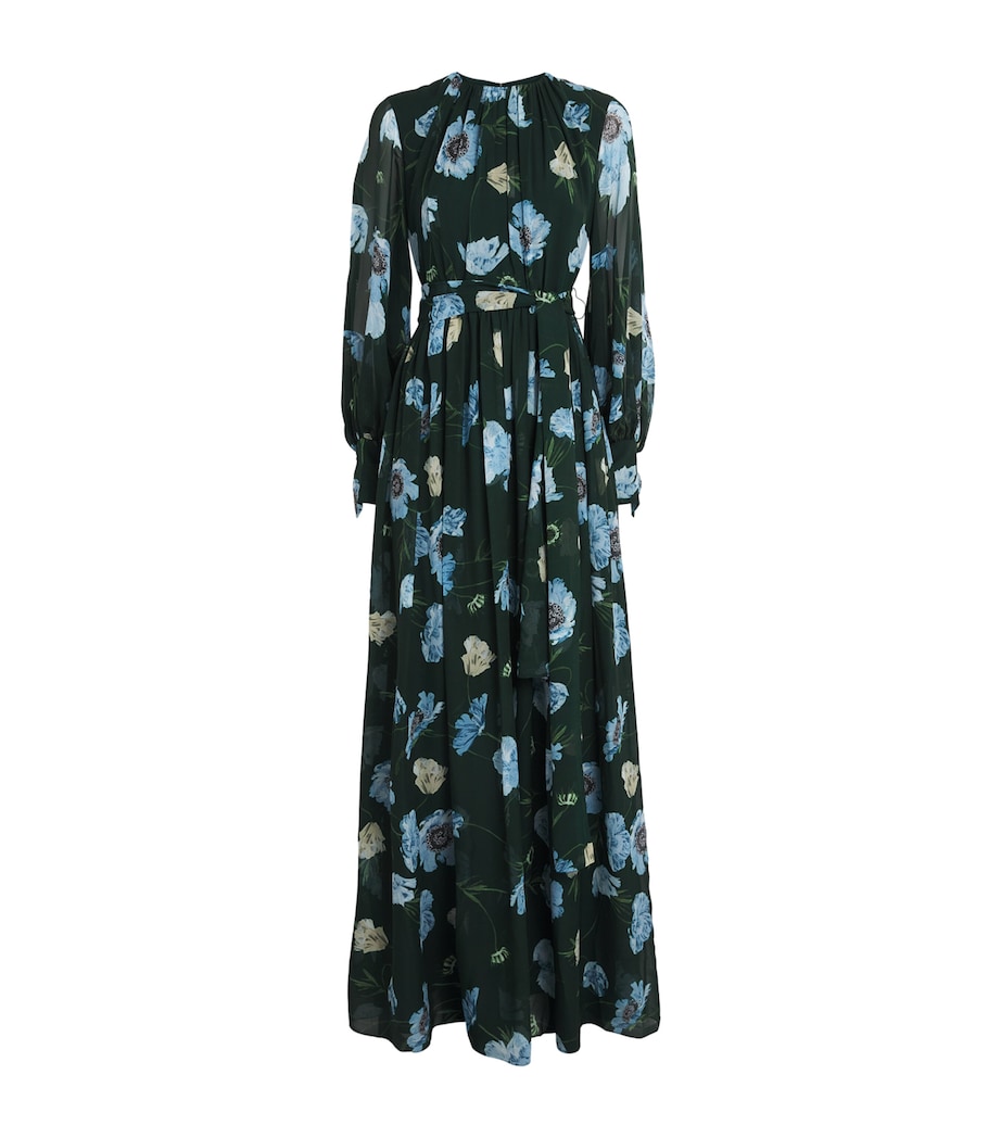 Erdem Womens Silk Voile Floral Maxi Dress Blle Epq Ppy Drk Grn Image 1