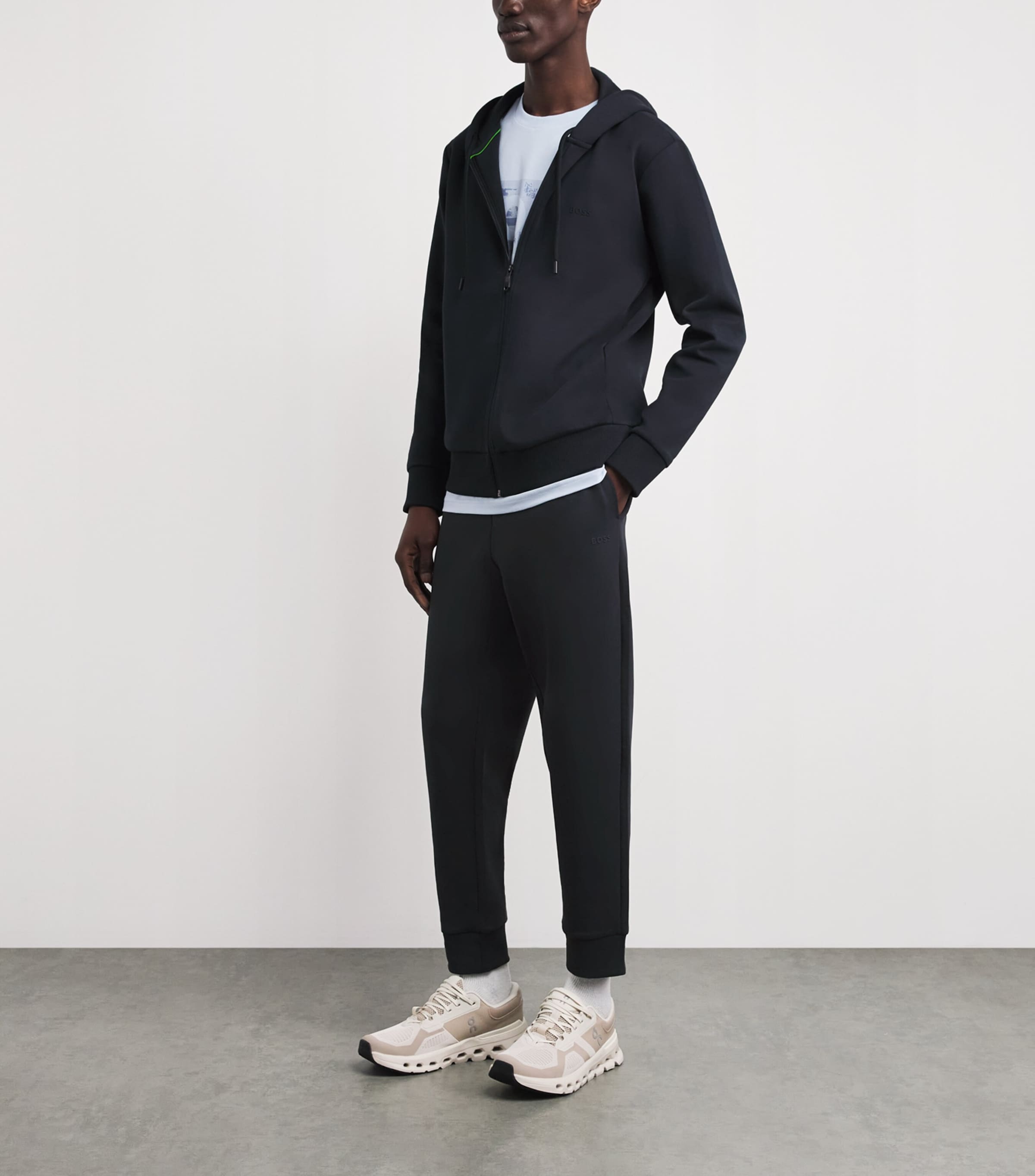 BOSS Mens Stretch-Cotton Logo Hoodie Dark Blue Image 2