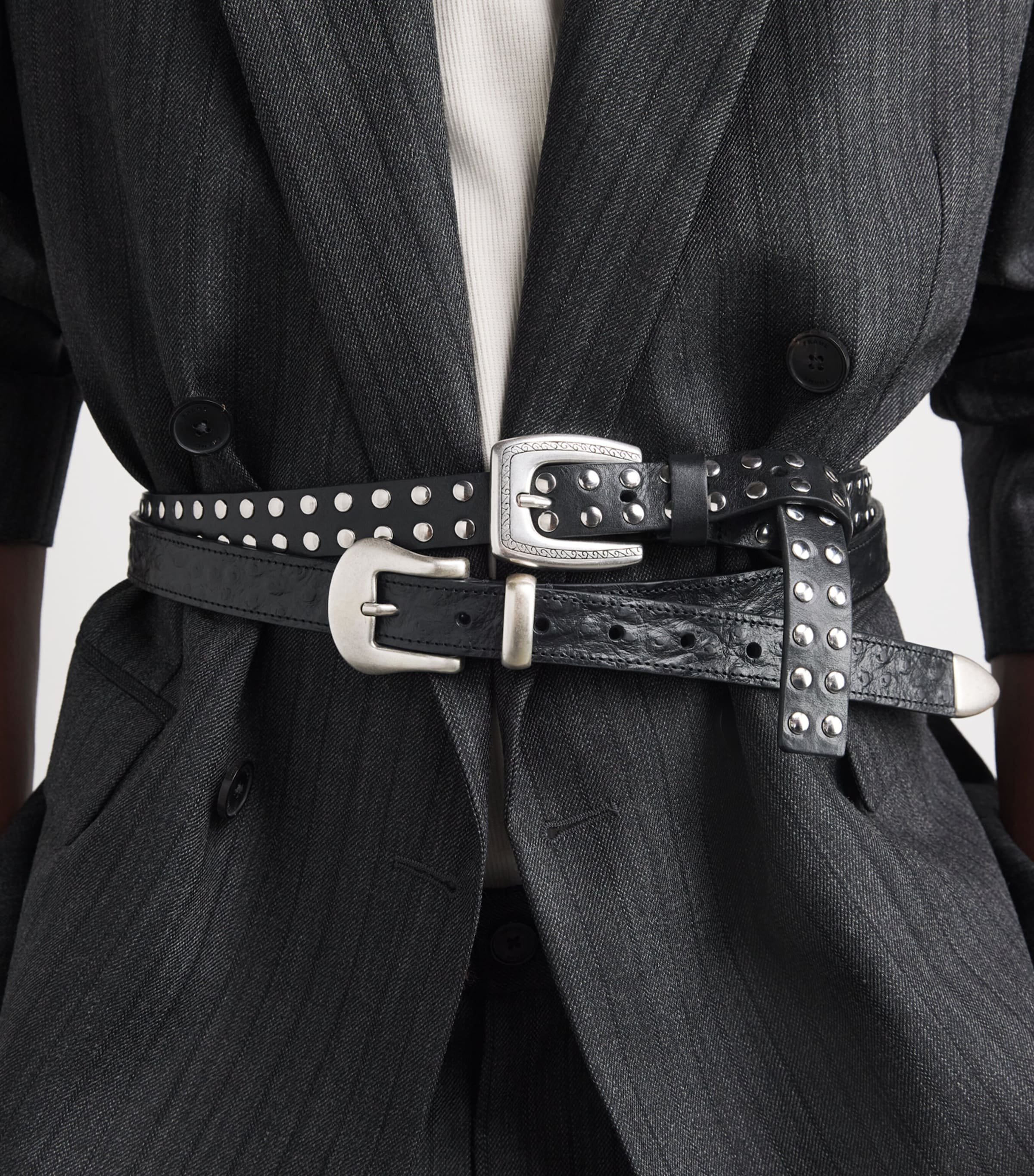 Molebo Leather Studded Western Belt Black Leather Image 2