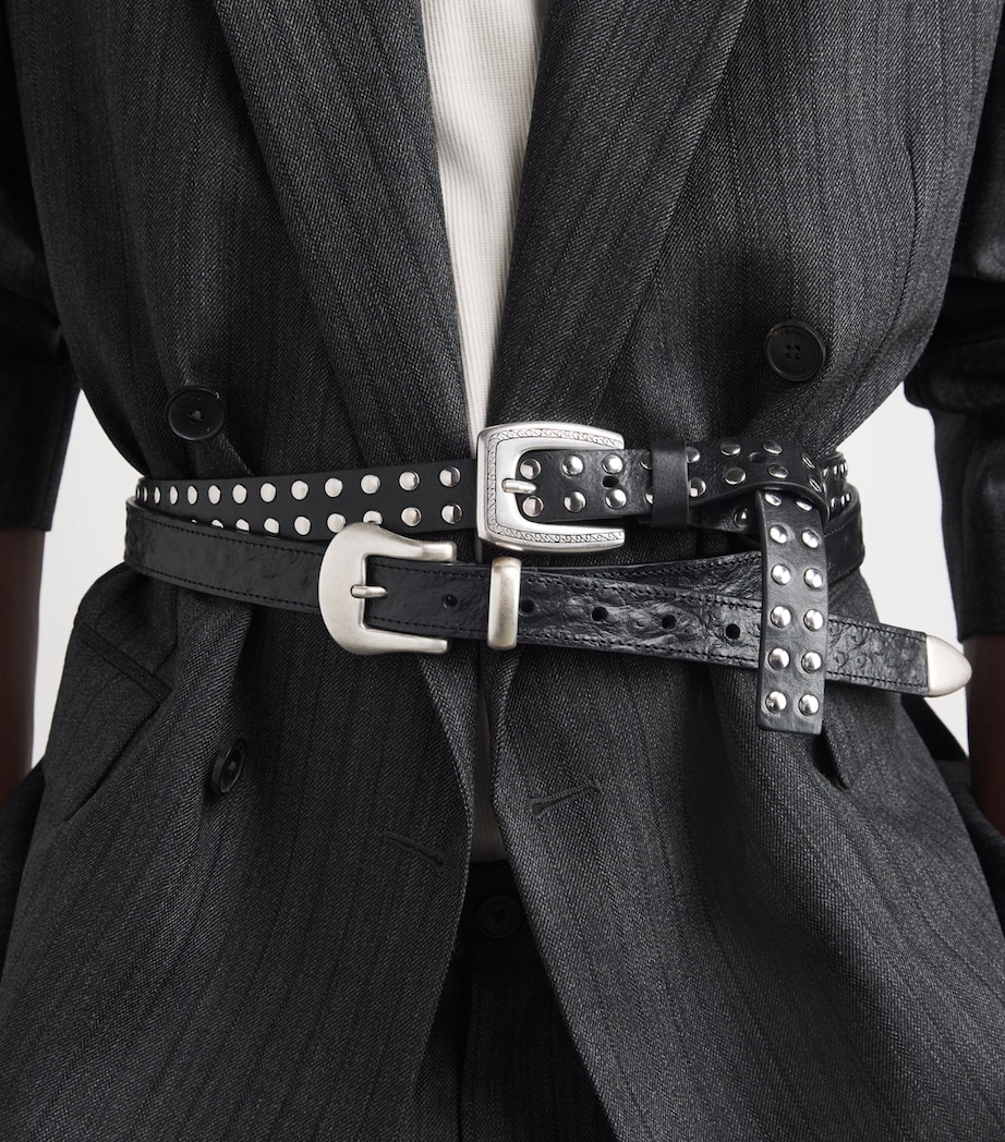 Molebo Leather Studded Western Belt Black Leather Image 2