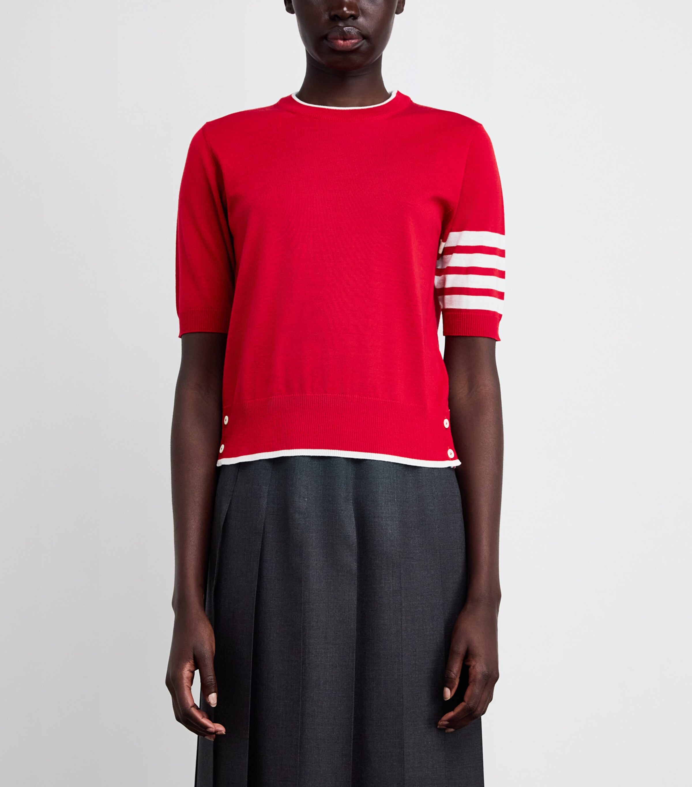 Thom Browne Womens Wool-Blend 4-Bar Short-Sleeve Sweater Red Image 3