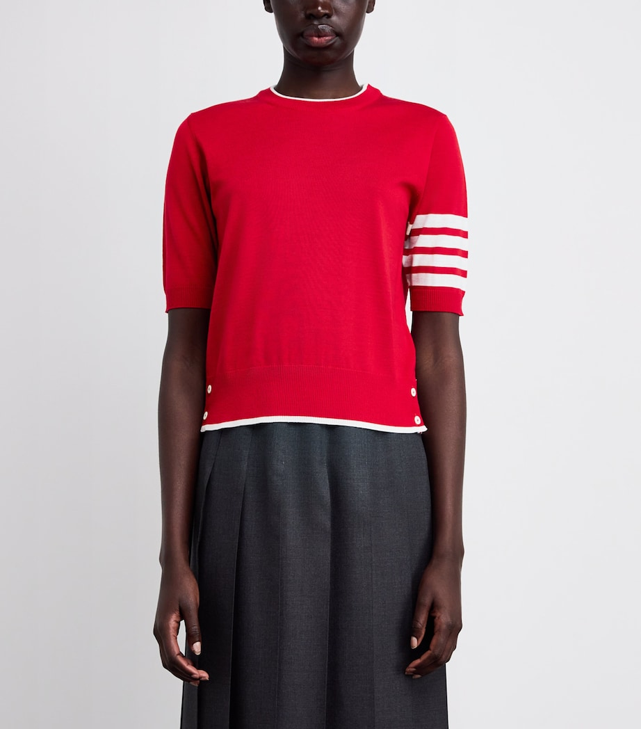 Thom Browne Womens Wool-Blend 4-Bar Short-Sleeve Sweater Red Image 3
