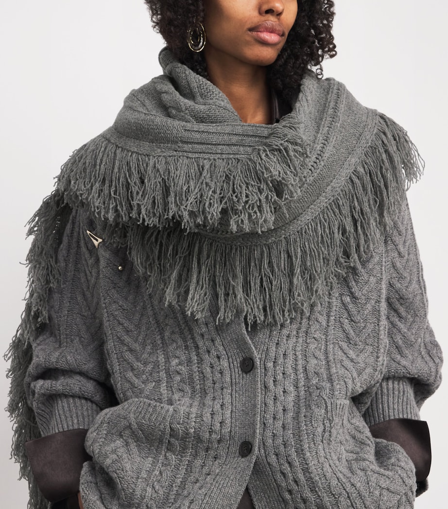 Wool Fringed Peak Scarf 064 GREY MELANGE Image 2