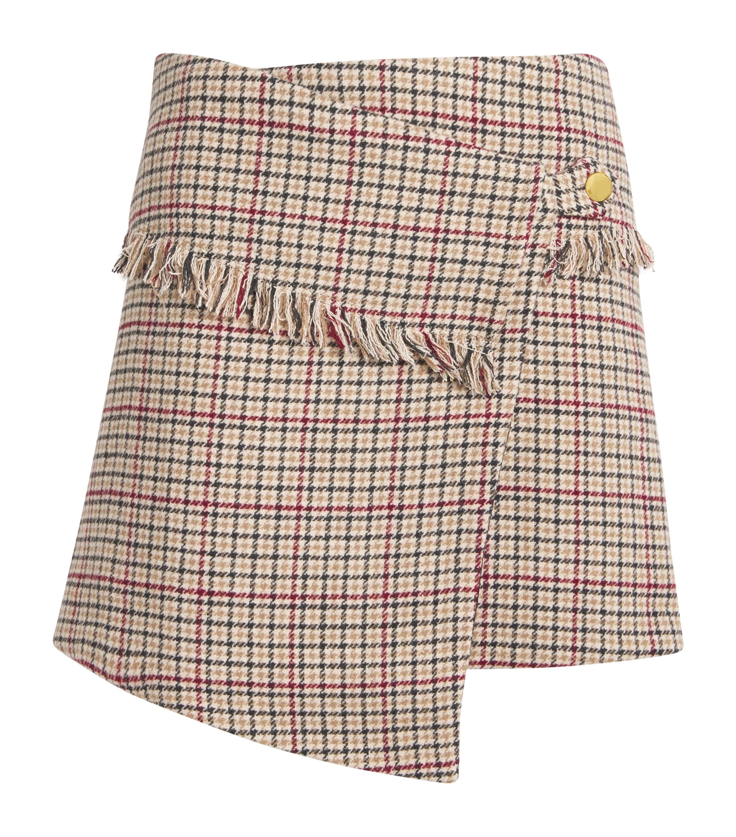 Ganni Check Wrap Mini Skirt In Brown