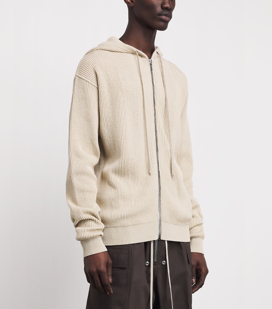 Rick Owens Mens Wool Ribbed Zip-Up Hoodie Sand/ Image 4